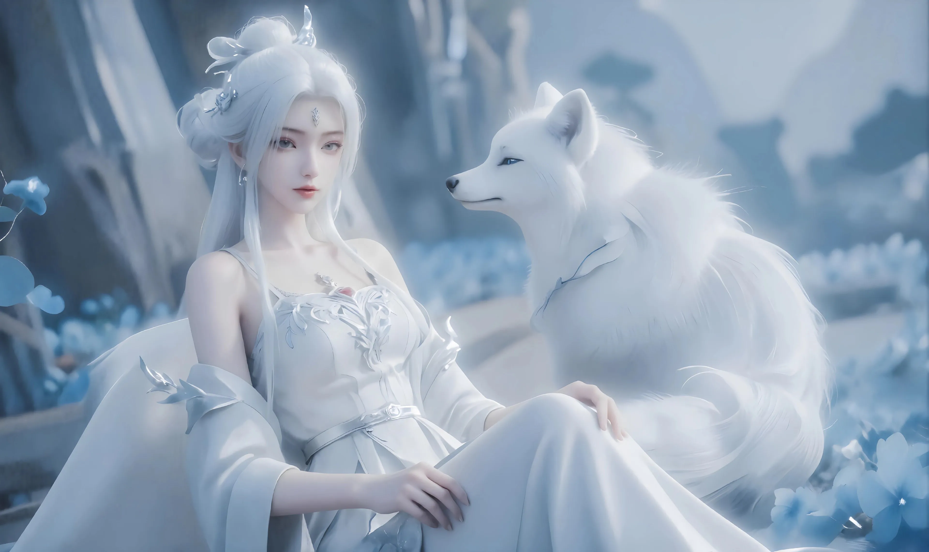 白发 美女 白狐 唯美 古风 玄幻 幻想 4K壁纸