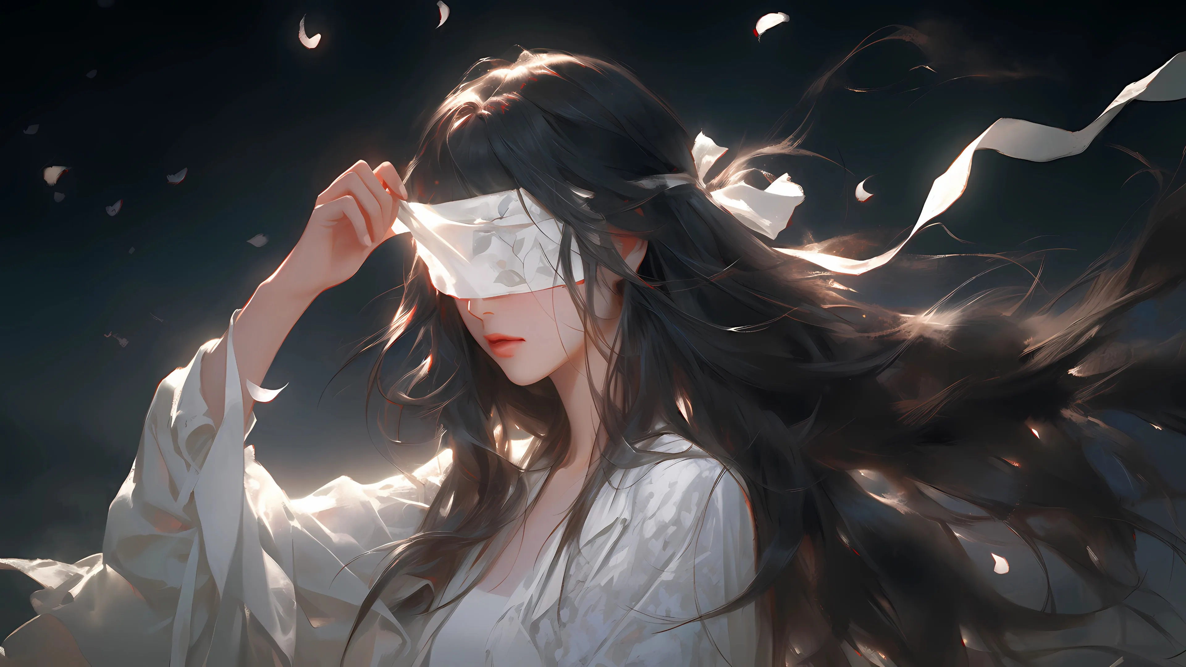 唯美 古风 女孩 长发 蒙眼 4K壁纸