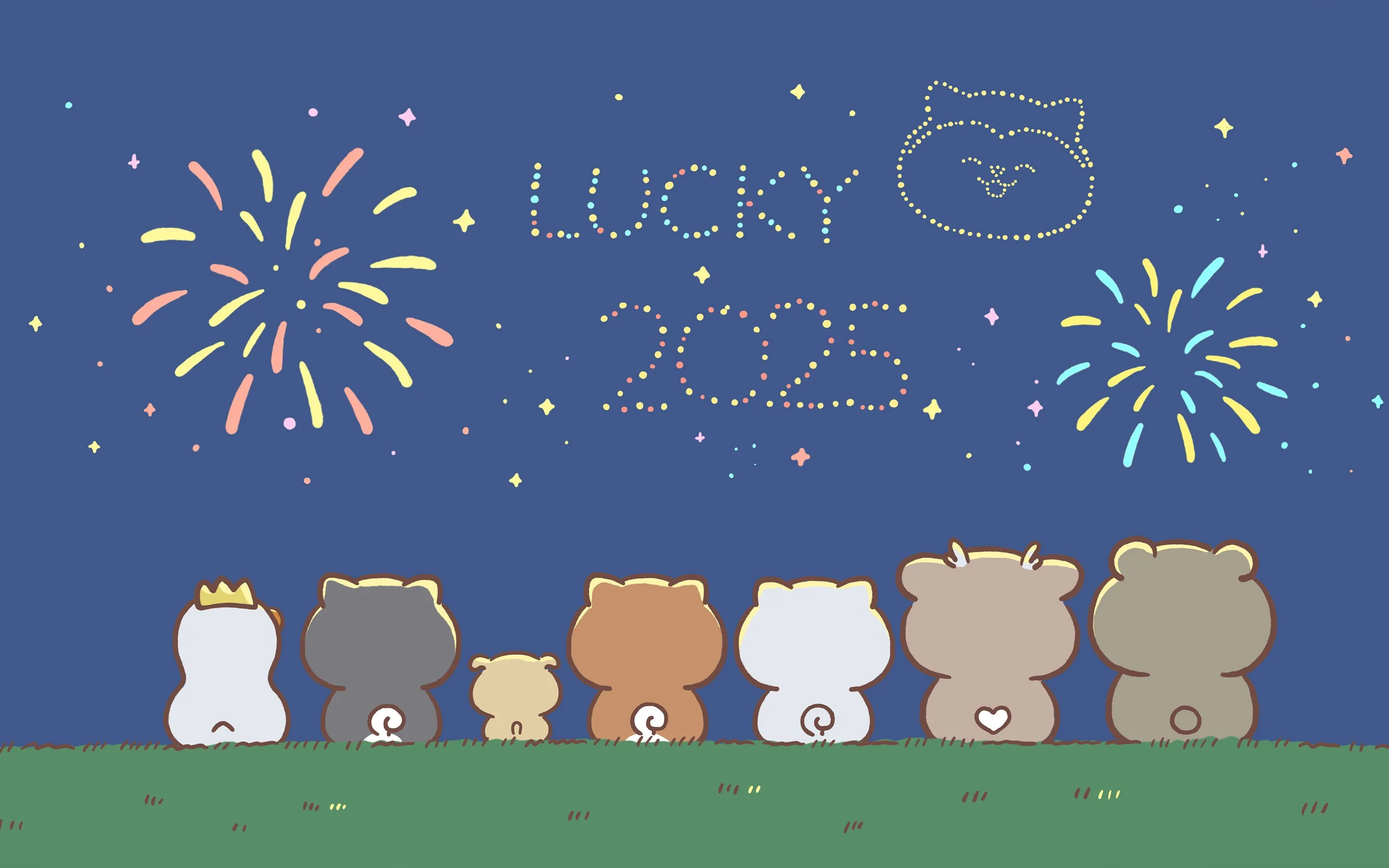 一起看 烟花 可爱 卡通 新年 动漫 2K壁纸