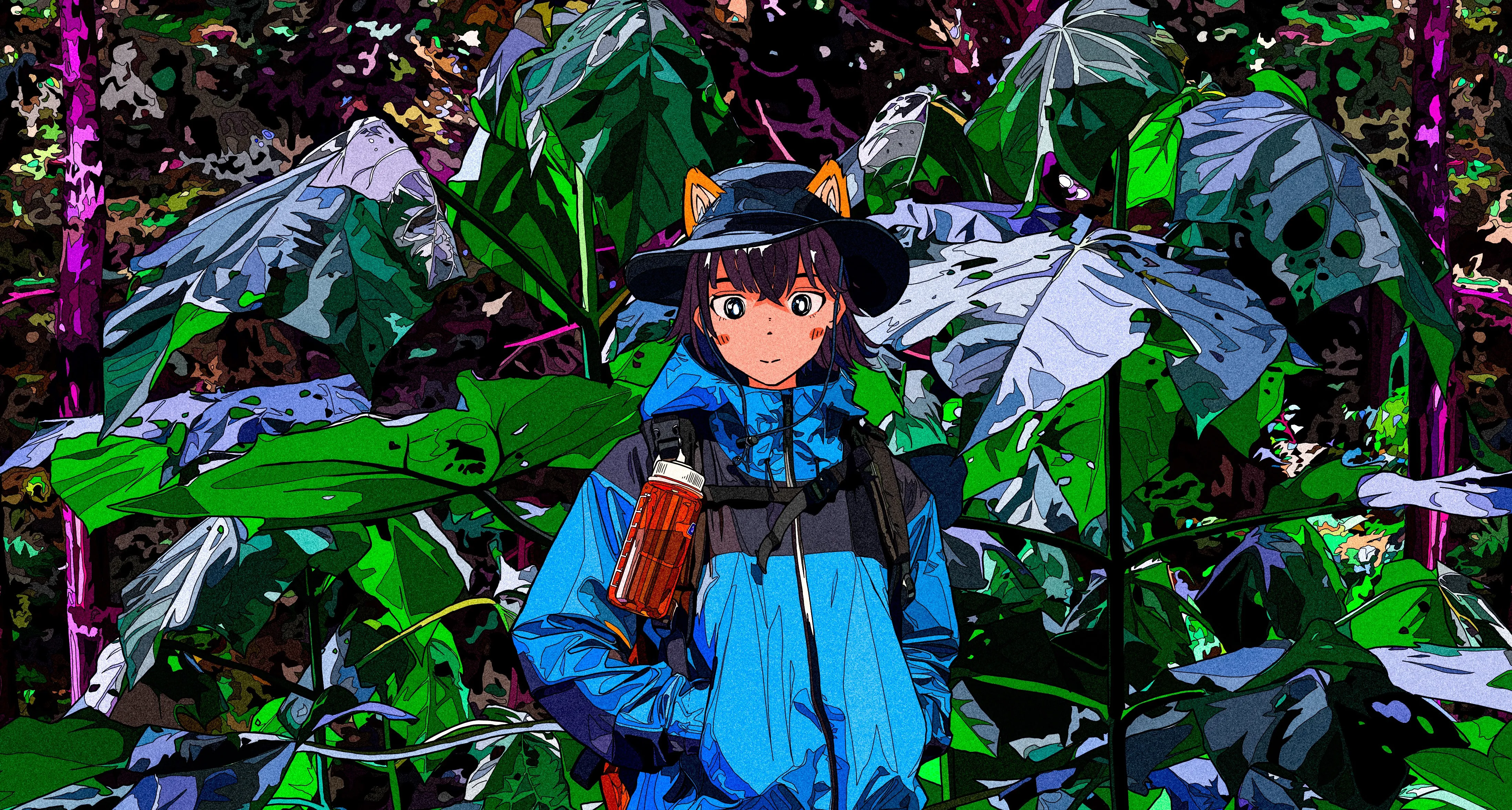 原创 角色 人物 兽耳 动漫 女孩 雨衣 绘画 电脑壁纸 4K壁纸