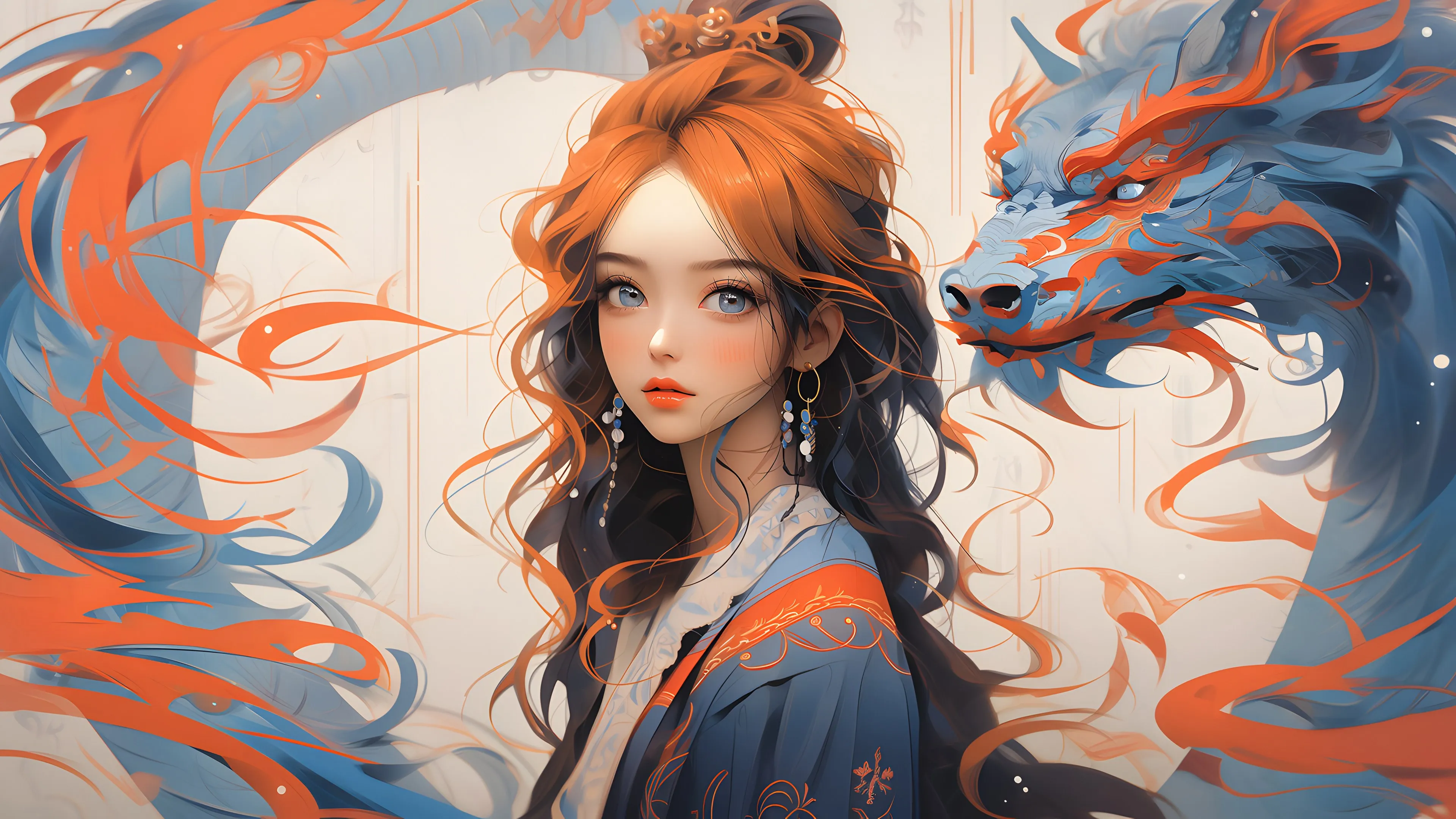 女人 长发 艺术 AI艺术 耳环 简单背景 极简主义 电脑壁纸 4K壁纸