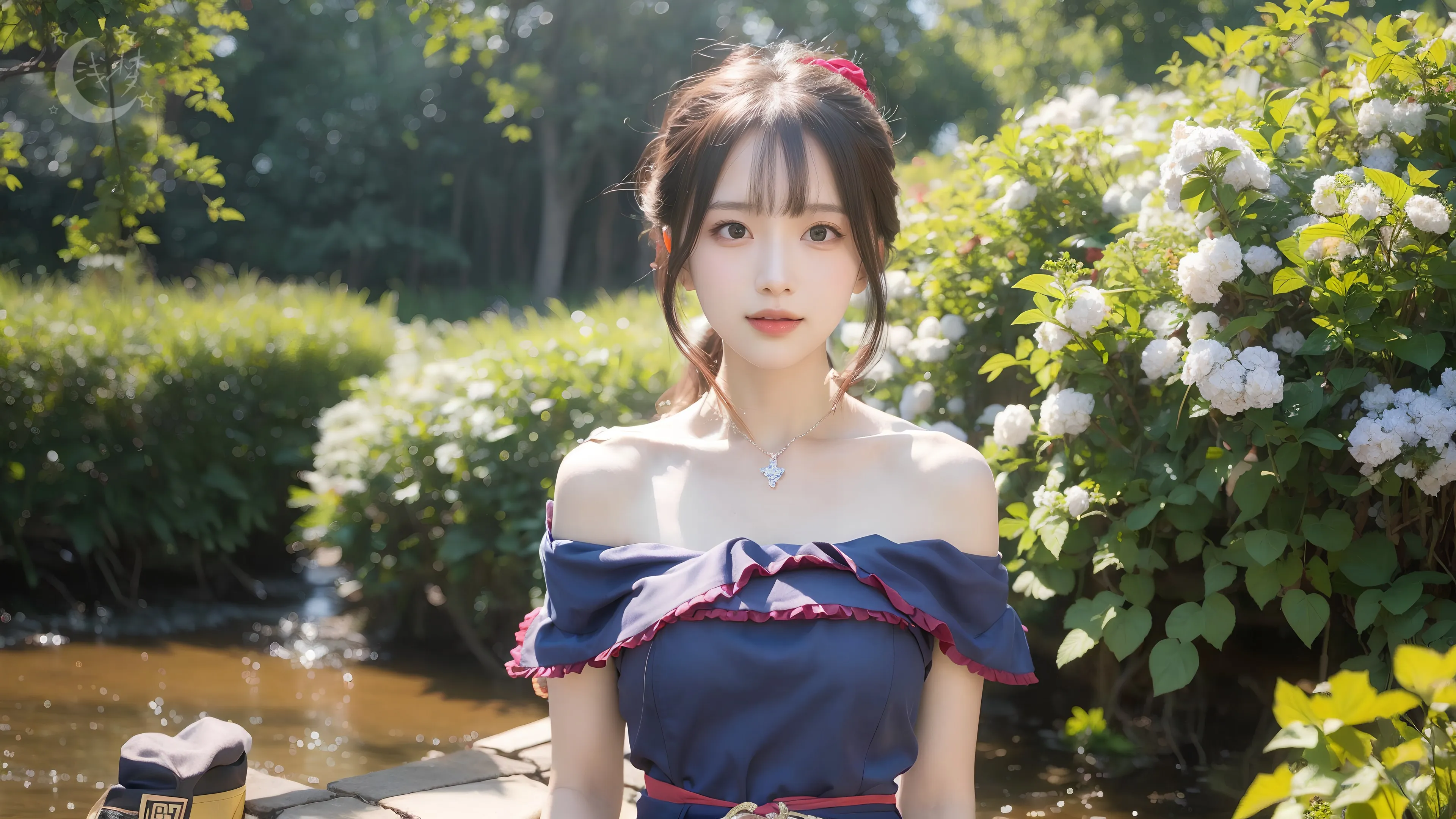 AI艺术 女孩 人物 绿色 花 风景 可爱 长发 电脑壁纸 4K壁纸