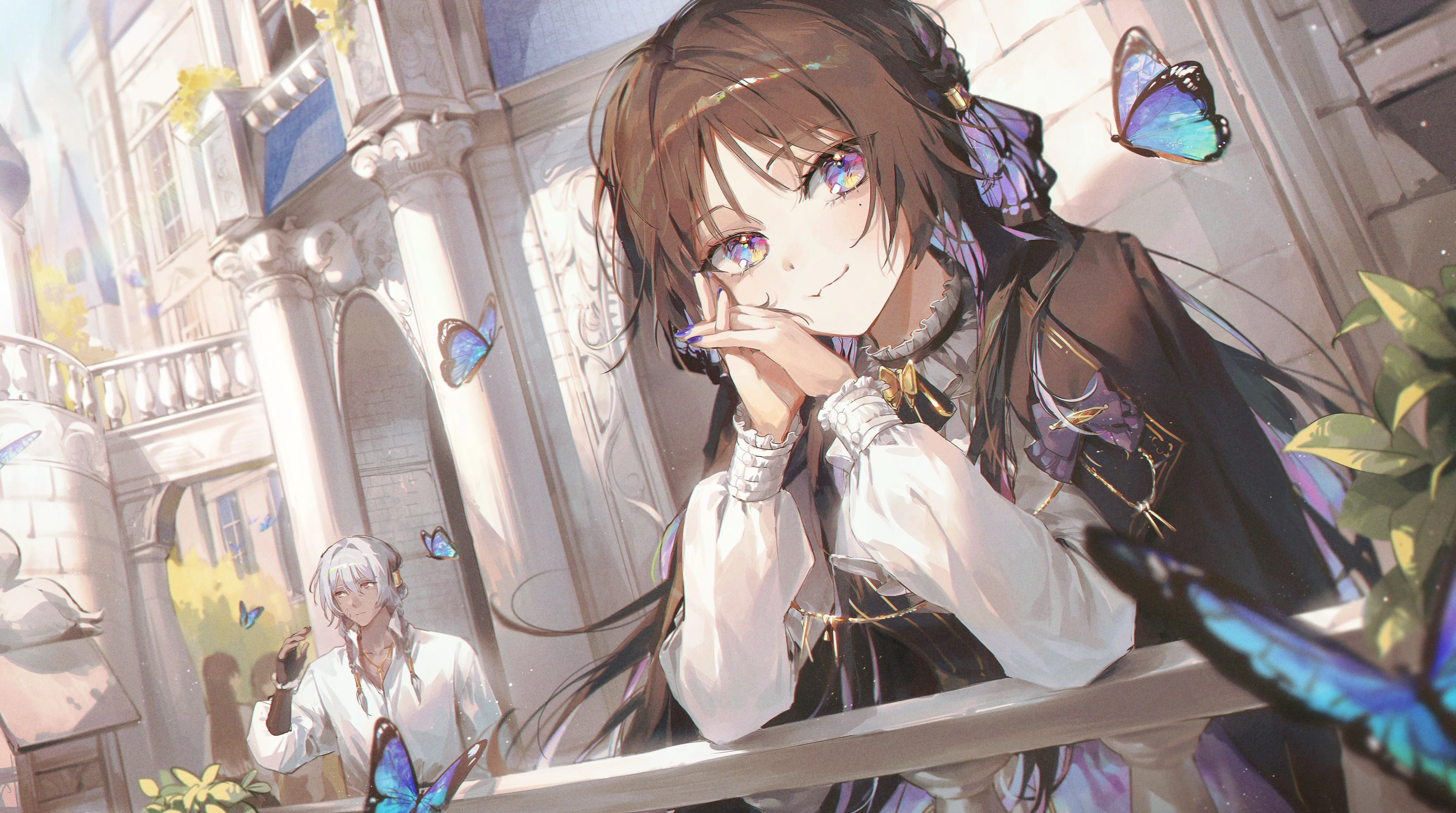 黑发 女孩 男人 微笑 莫尼卡 动漫 动漫女孩 蝴蝶 4K壁纸