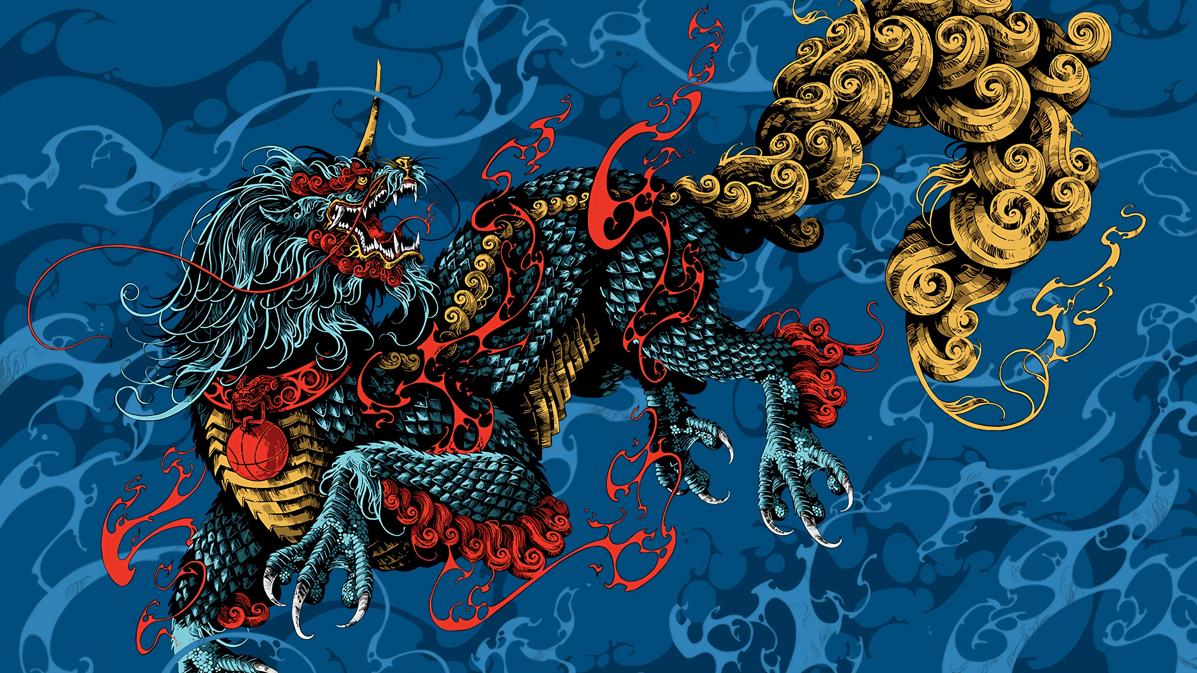 生物 龙 神话 图案 云 数字艺术 4K壁纸