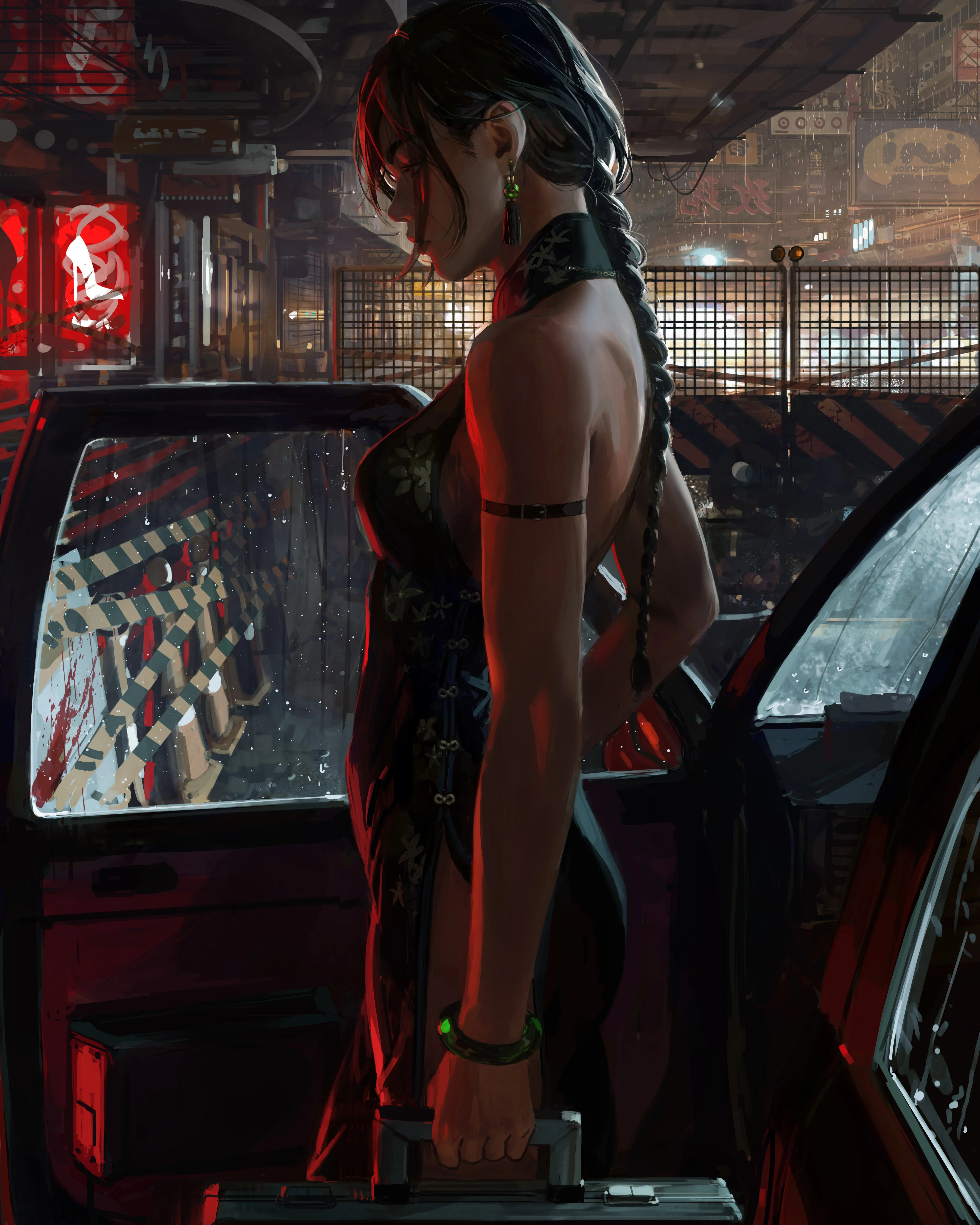 原创 人物 艺术品 绘画 辫子 女性 女人 成熟 耳坠 旗袍 废墟 手机壁纸 4K壁纸