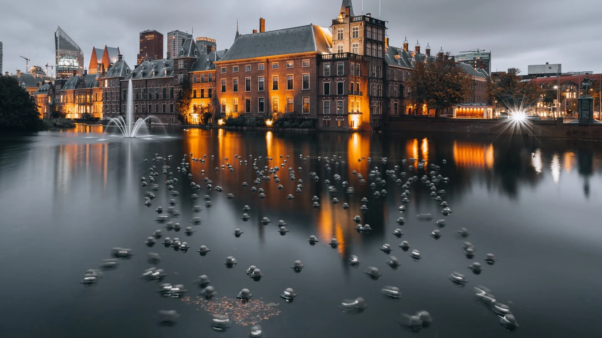 登哈格 城市景观 水 荷兰 城市灯光