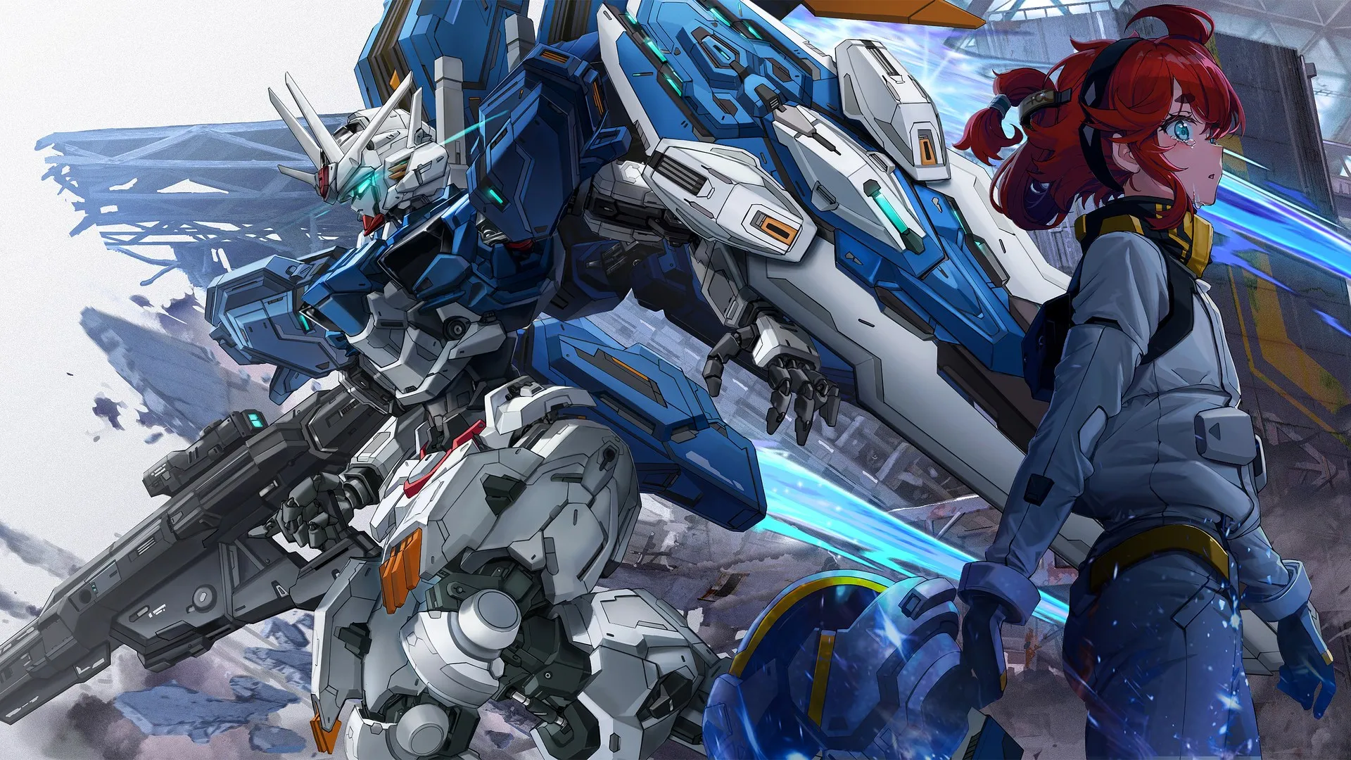 侧视 行走 机甲 动漫 水星女巫高达 高达 水星苏莱塔 枪 动漫女孩