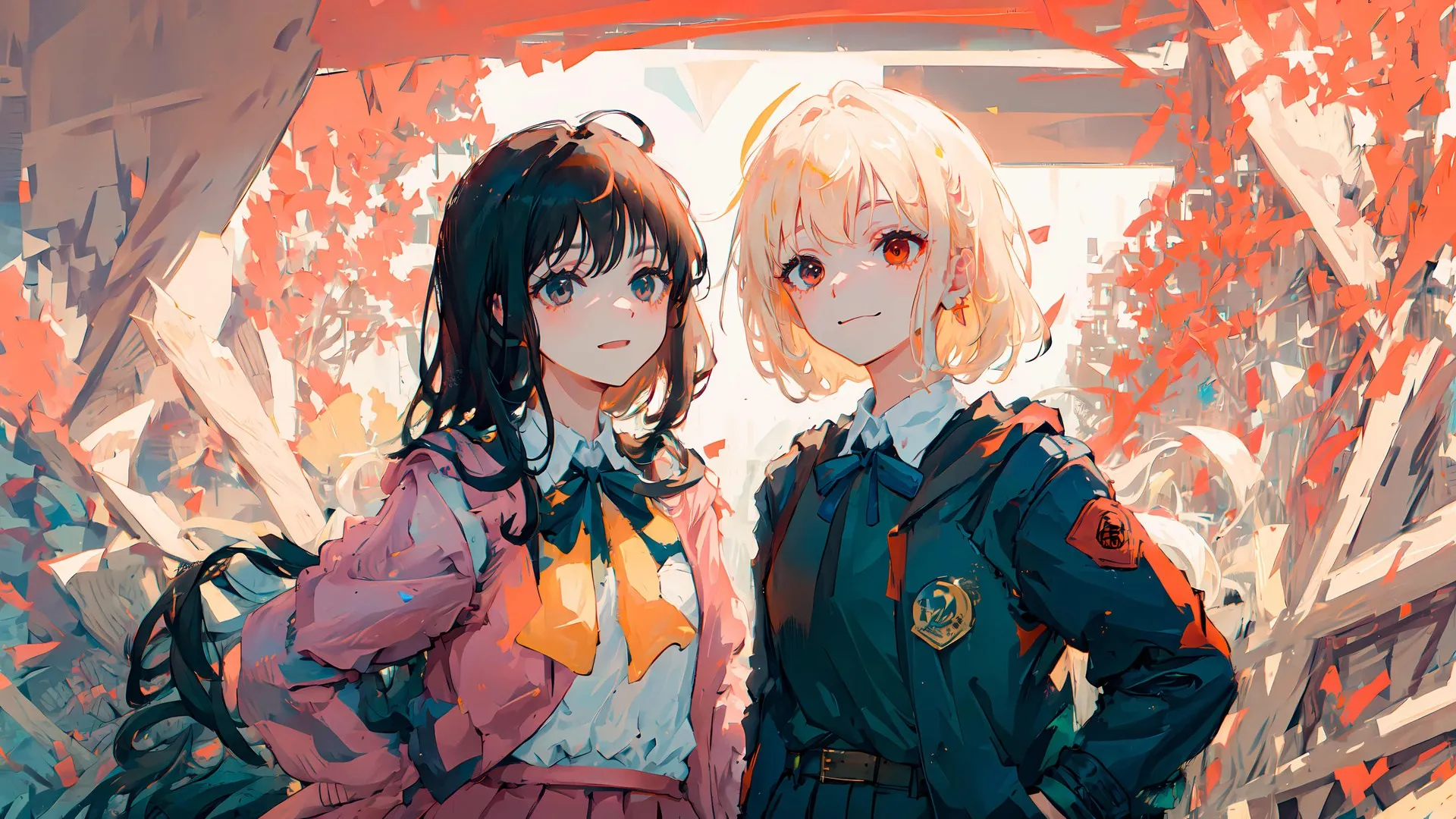 女学生 微笑 动漫女孩 石蒜反冲 井上秋菜 西木千里 领结 校服 艺术