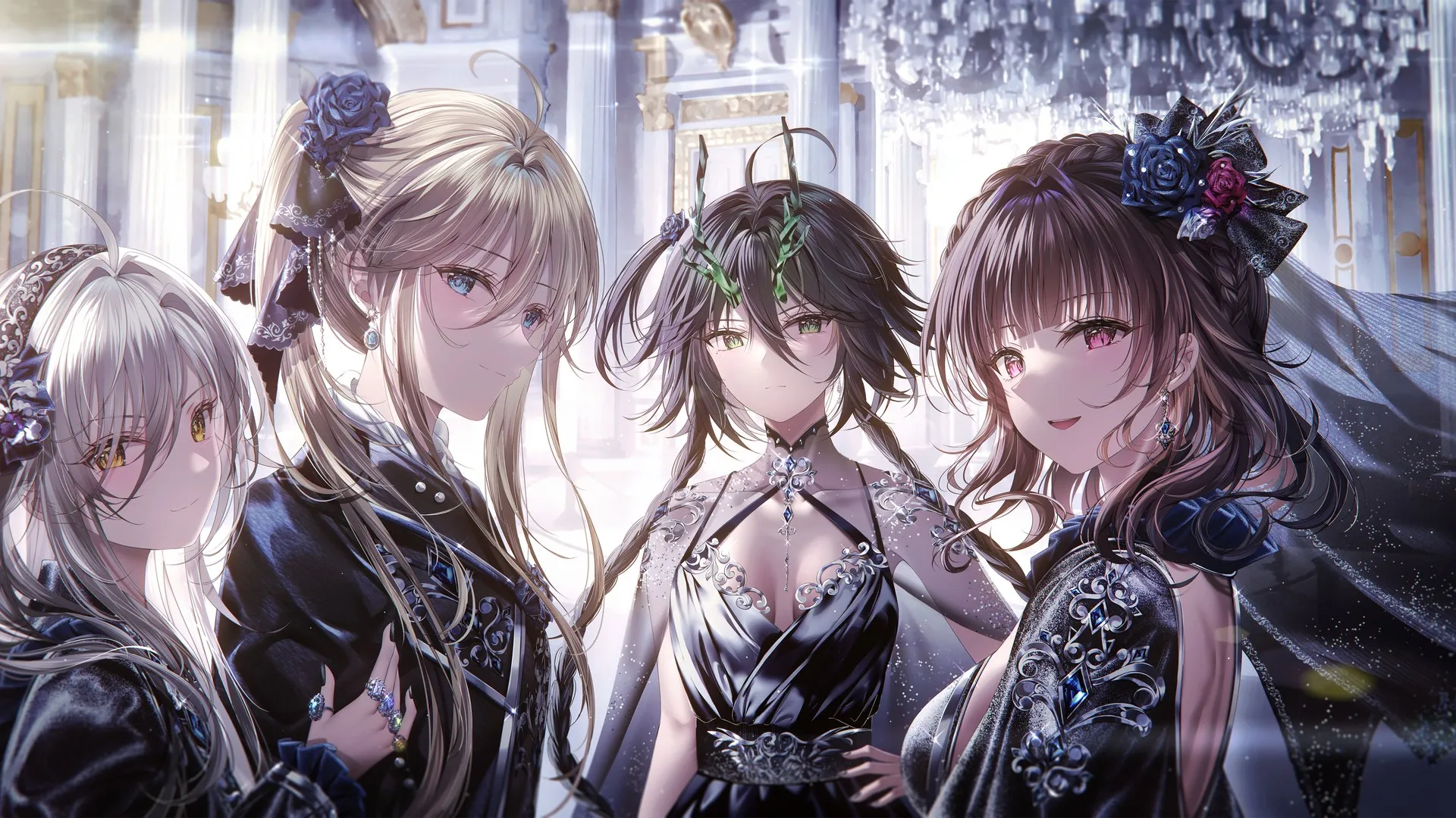 白发 金发 长发 动漫女孩 连衣裙 头发上的花