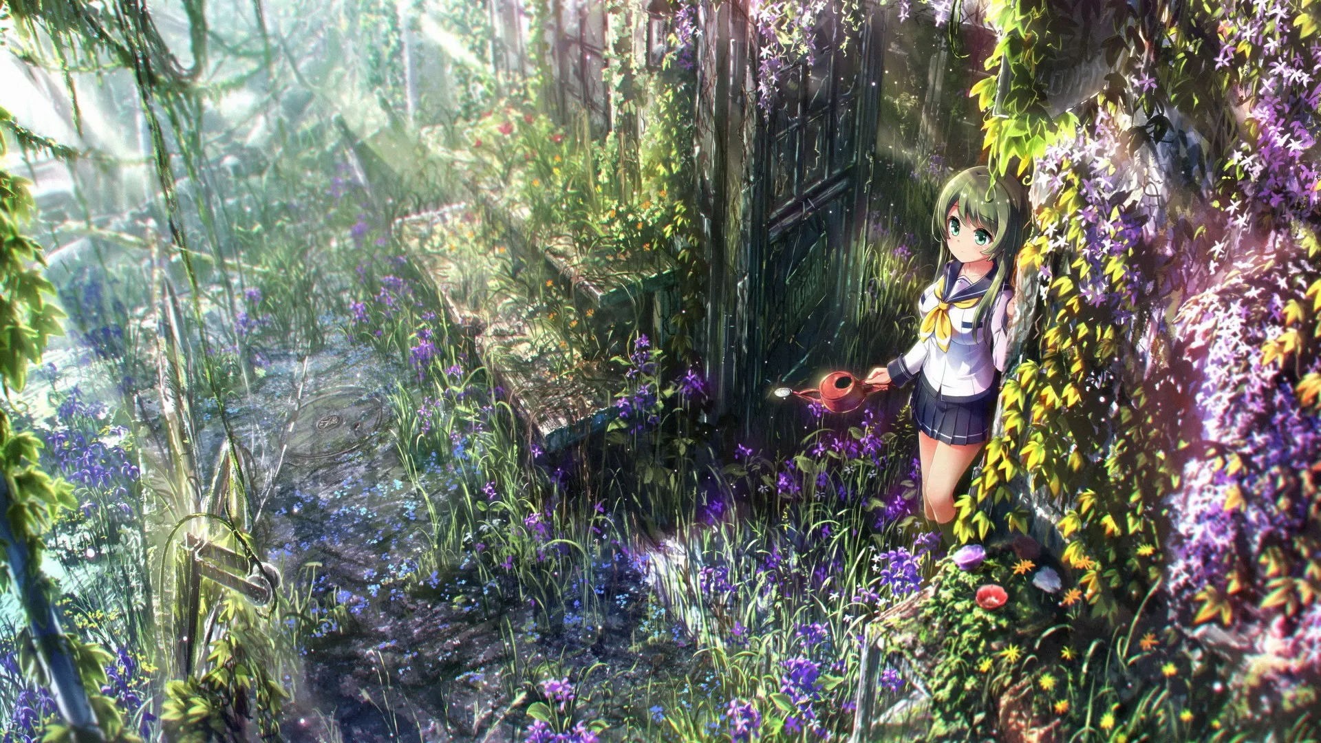 女学生 花园 植物 动漫 风景 电脑壁纸 4K壁纸