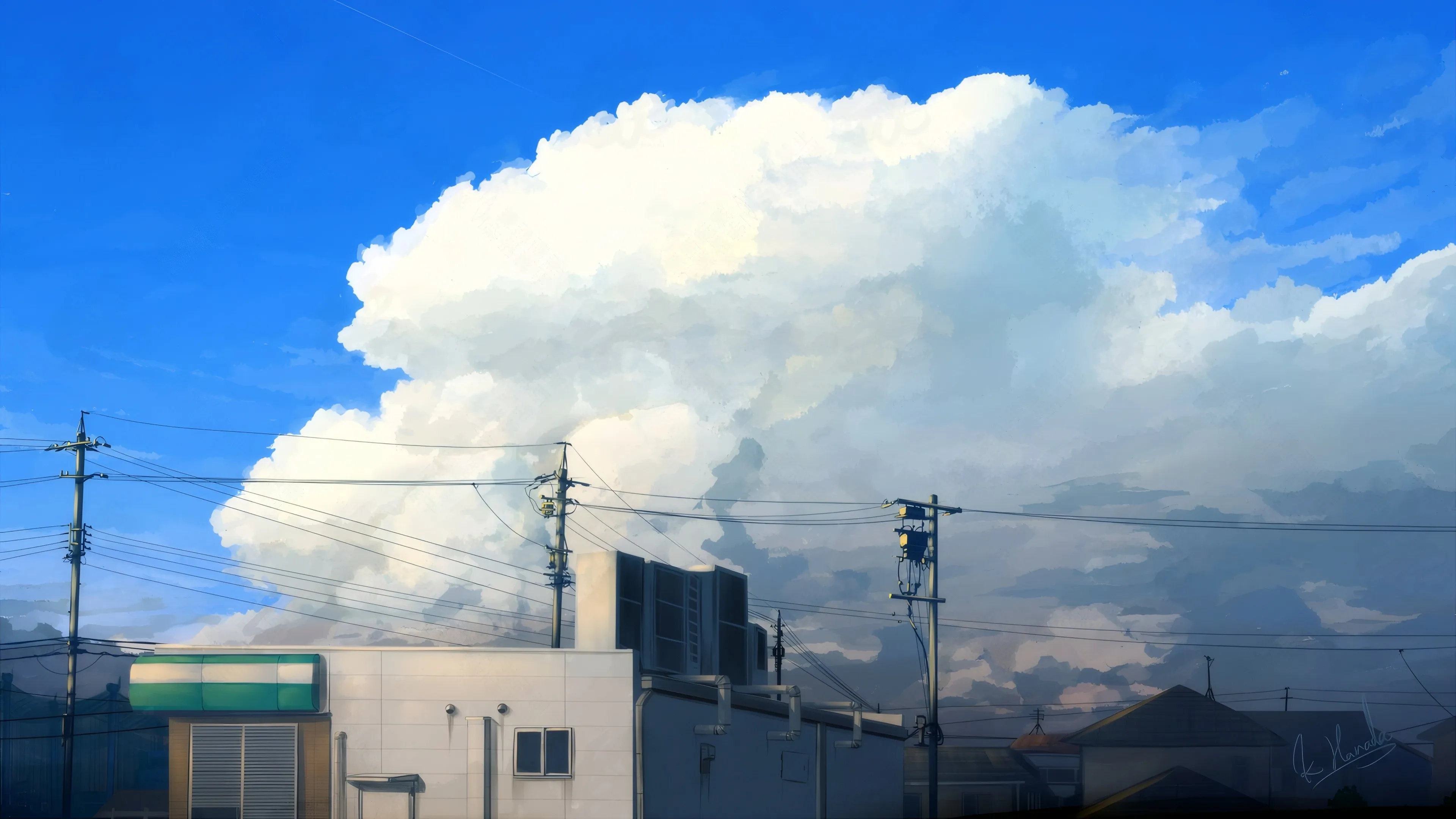 天空 云 电线杆 治愈 动漫 风景