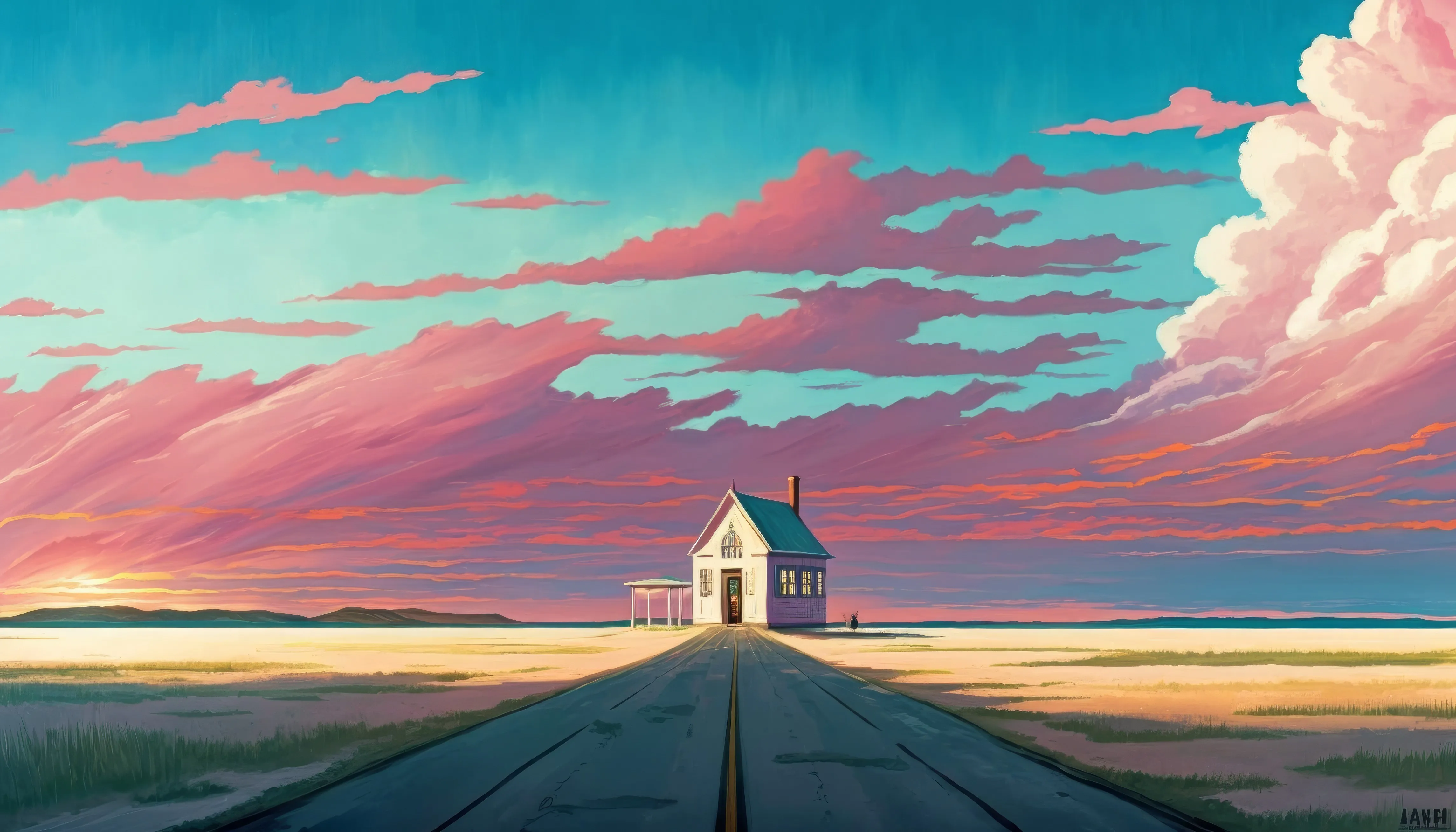 云 房屋 插图 道路 天空 艺术 电脑壁纸 4K壁纸