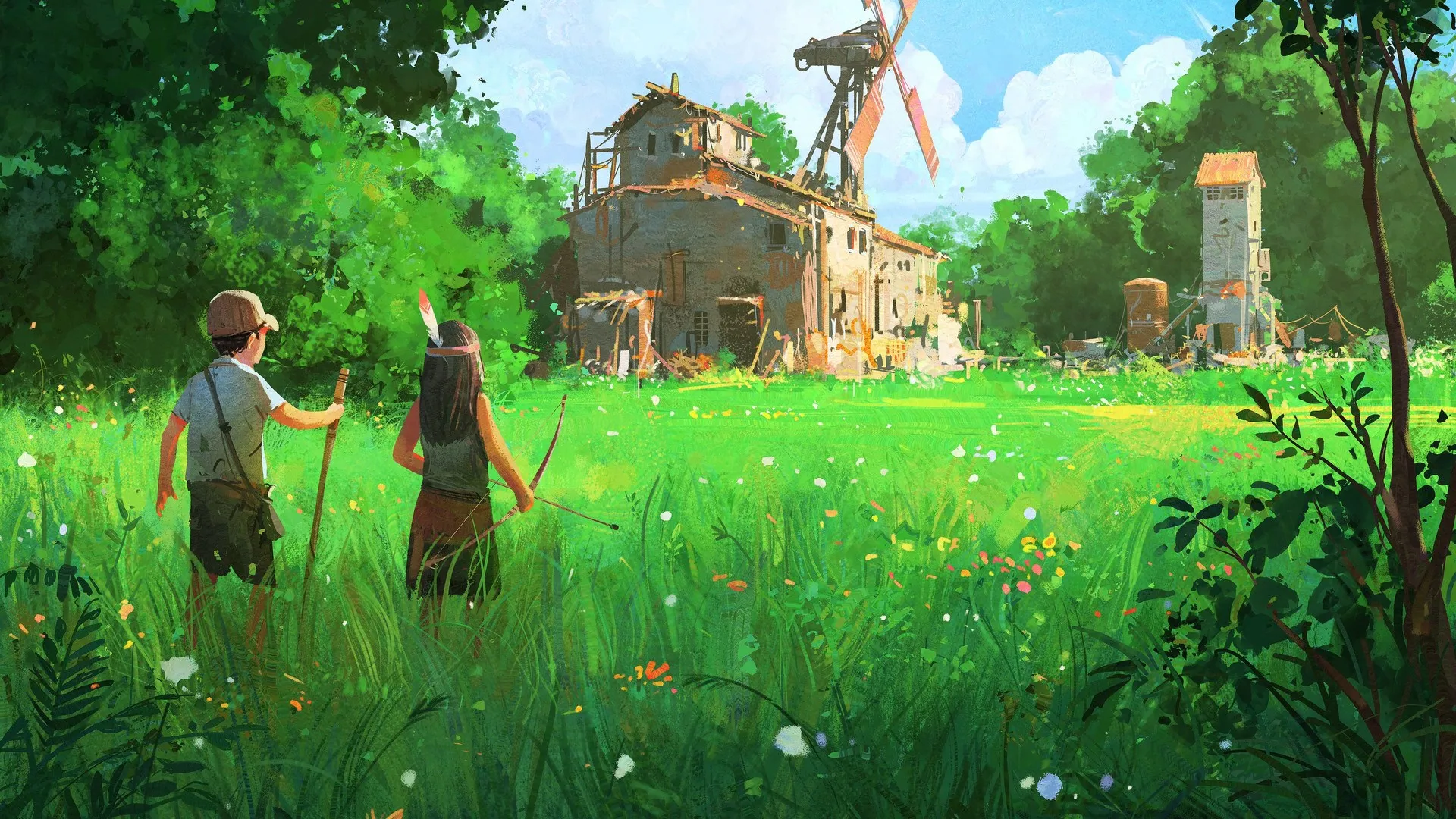 尼古拉·洛克森 儿童 男孩女孩在探险 破旧的房子