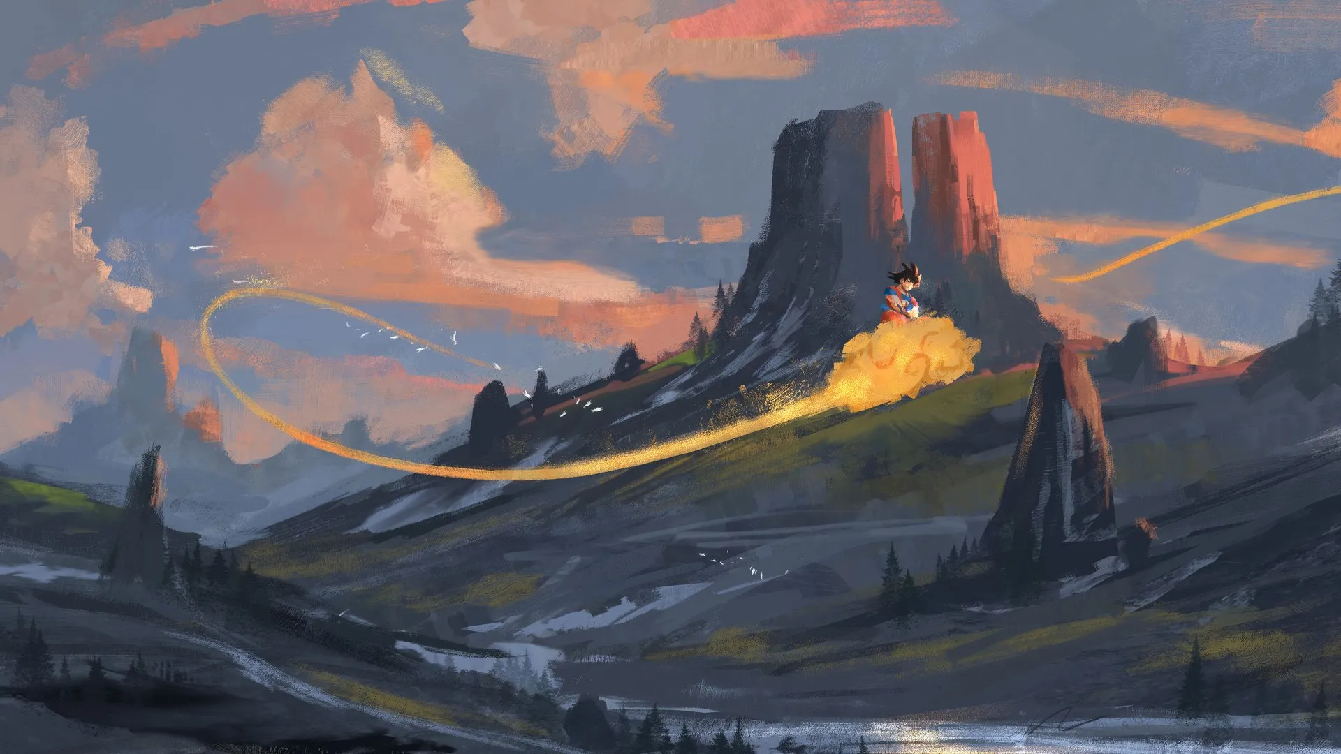 动漫 风景 天空 云 艺术状态 自然 动漫男孩 龙珠 孙悟空 电脑壁纸 4K壁纸