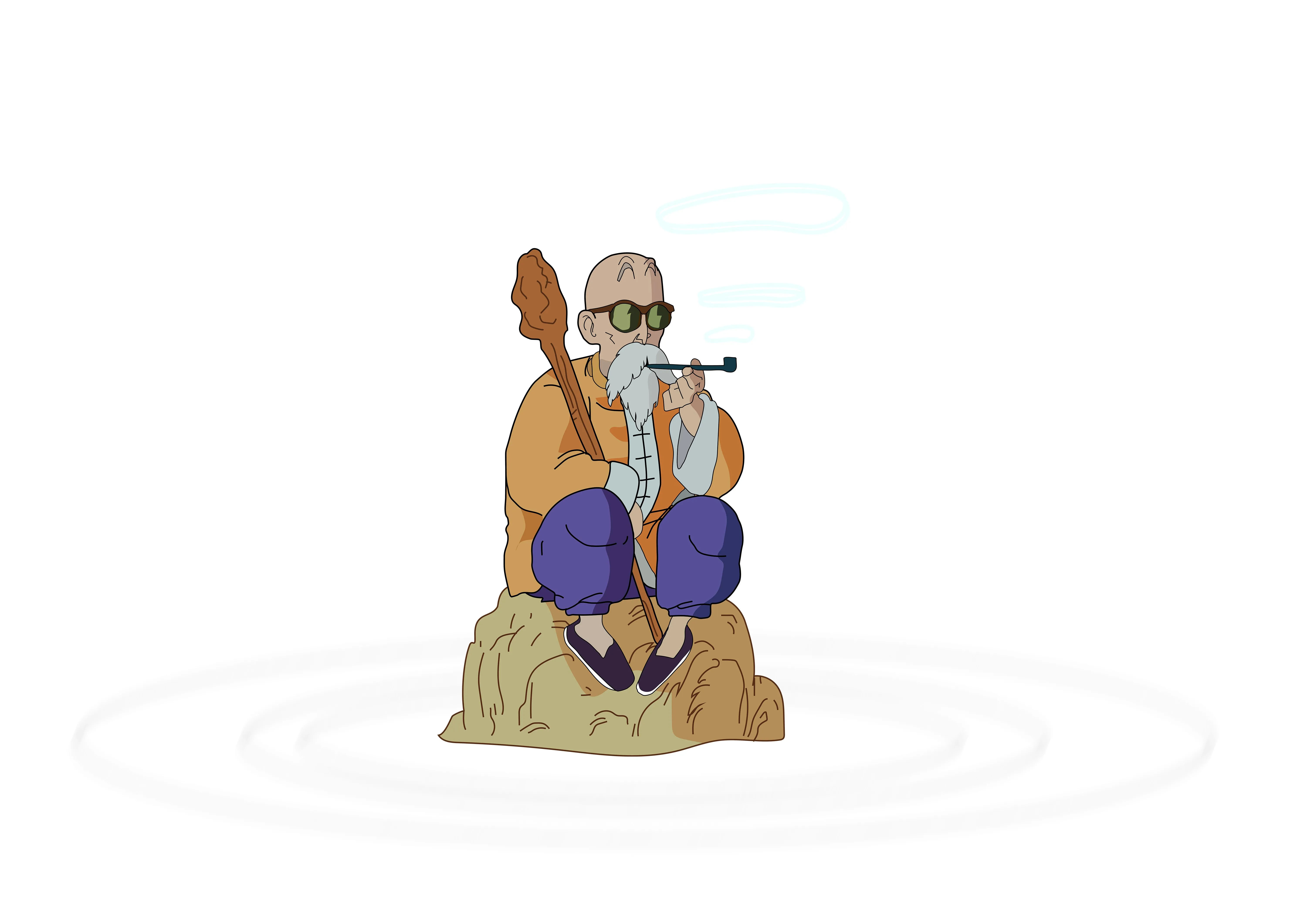 胡须 坐着 龙珠 简单背景 动漫男人 白色背景 极简主义 太阳镜 岩石 龟仙人 电脑壁纸 4K壁纸