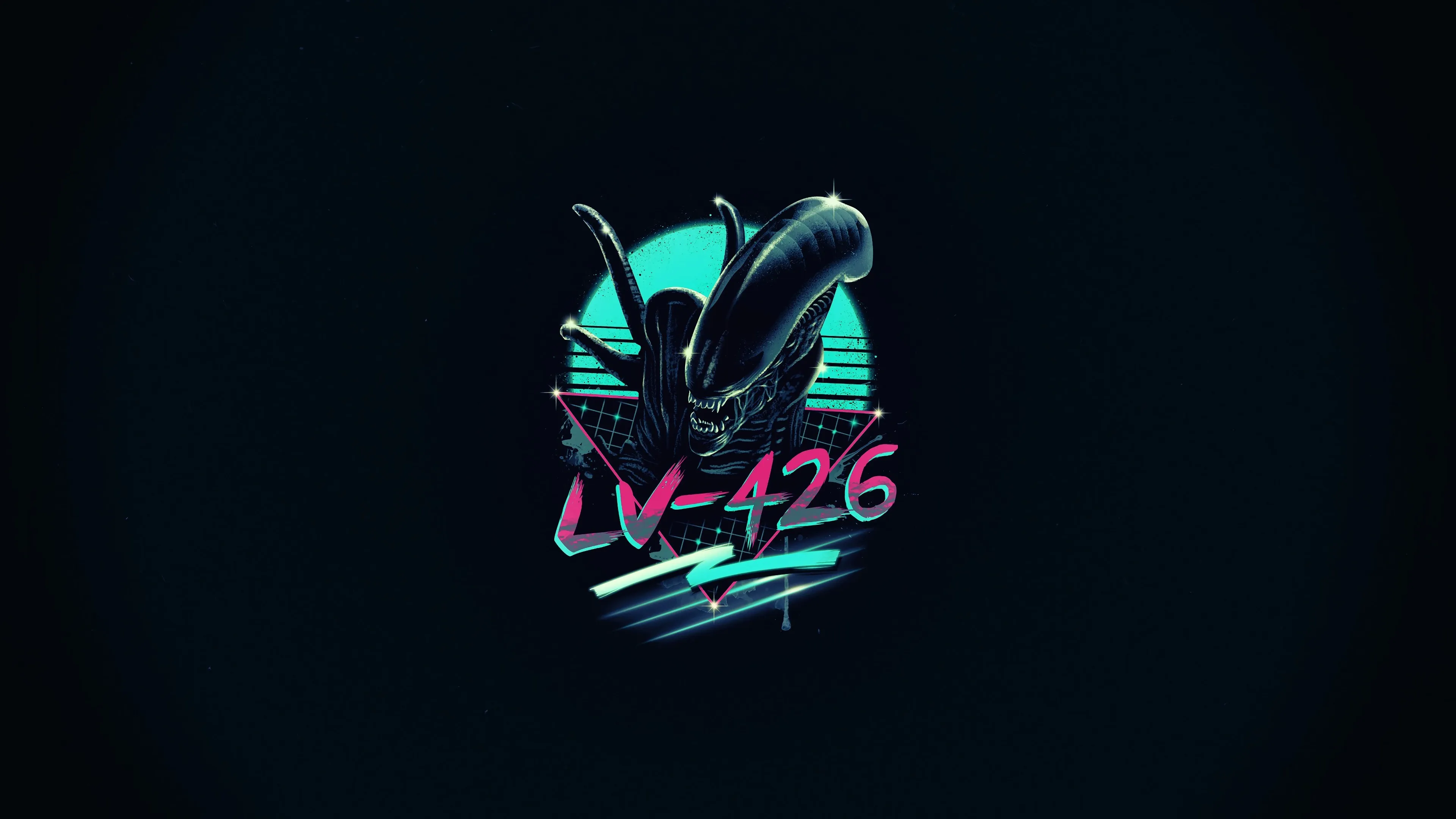 虚构 AI艺术 插图 暗 暗背景 青色 彩色 外星人 生物 简单背景 极简主义 电影 4K壁纸