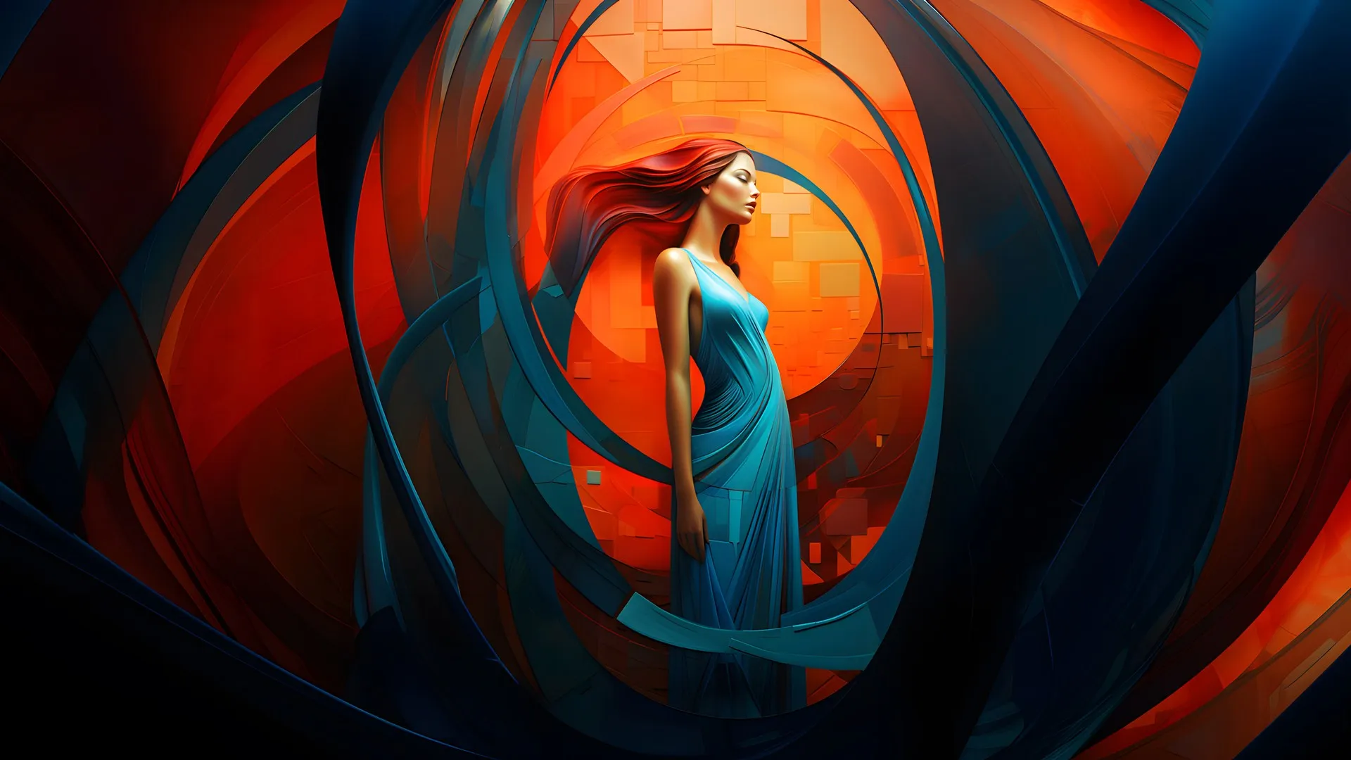 女性 闭眼 站立 艺术 AI艺术 连衣裙 极简主义 简单背景 电脑壁纸 4K壁纸