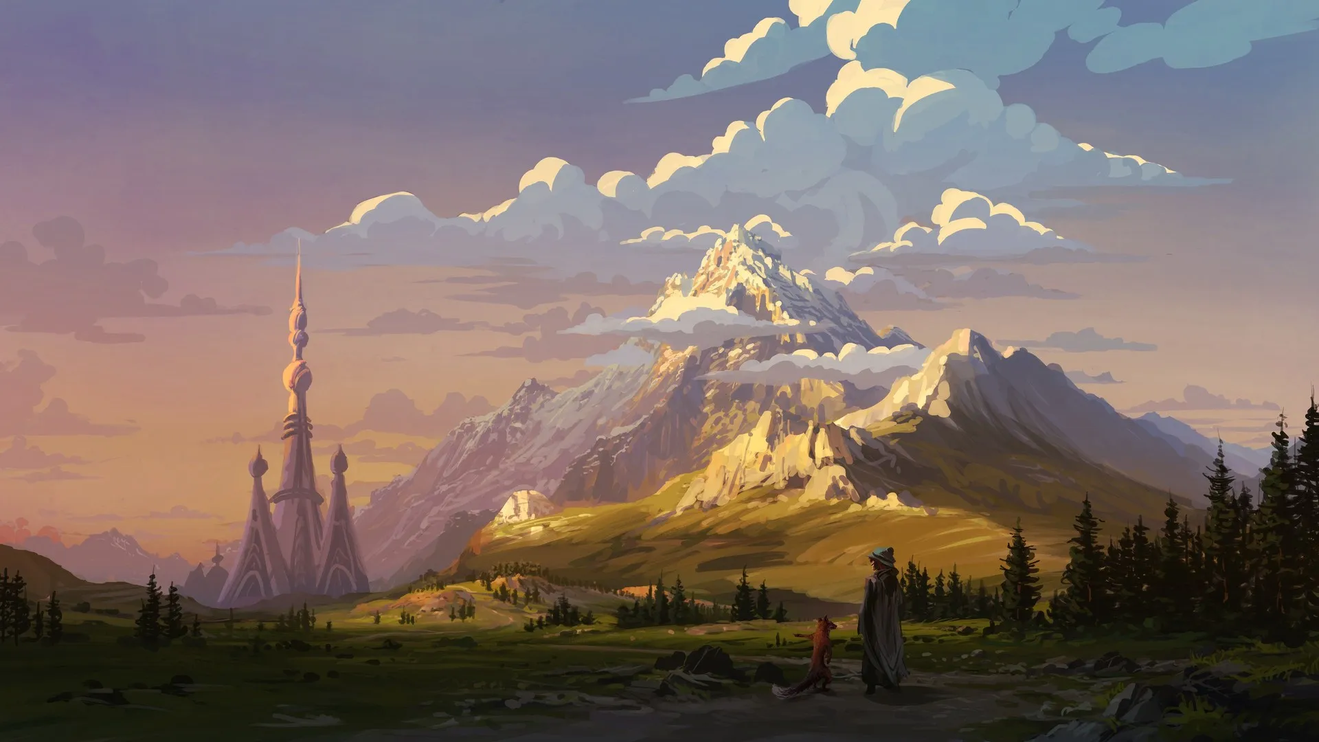 风景 塔 山 云 雾 森林 帽子 斗篷 电脑壁纸 4K壁纸