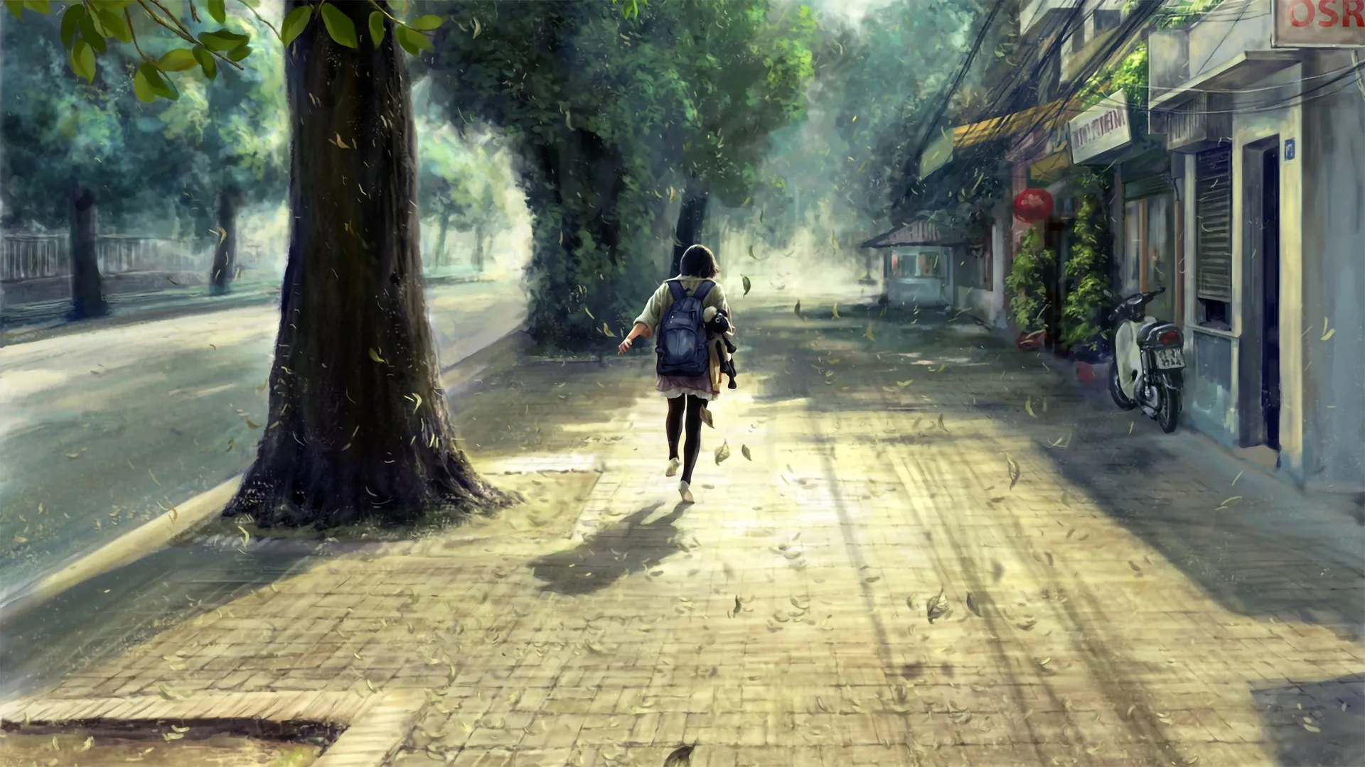 人行道 树木 树叶 滑板车 电脑壁纸 4K壁纸