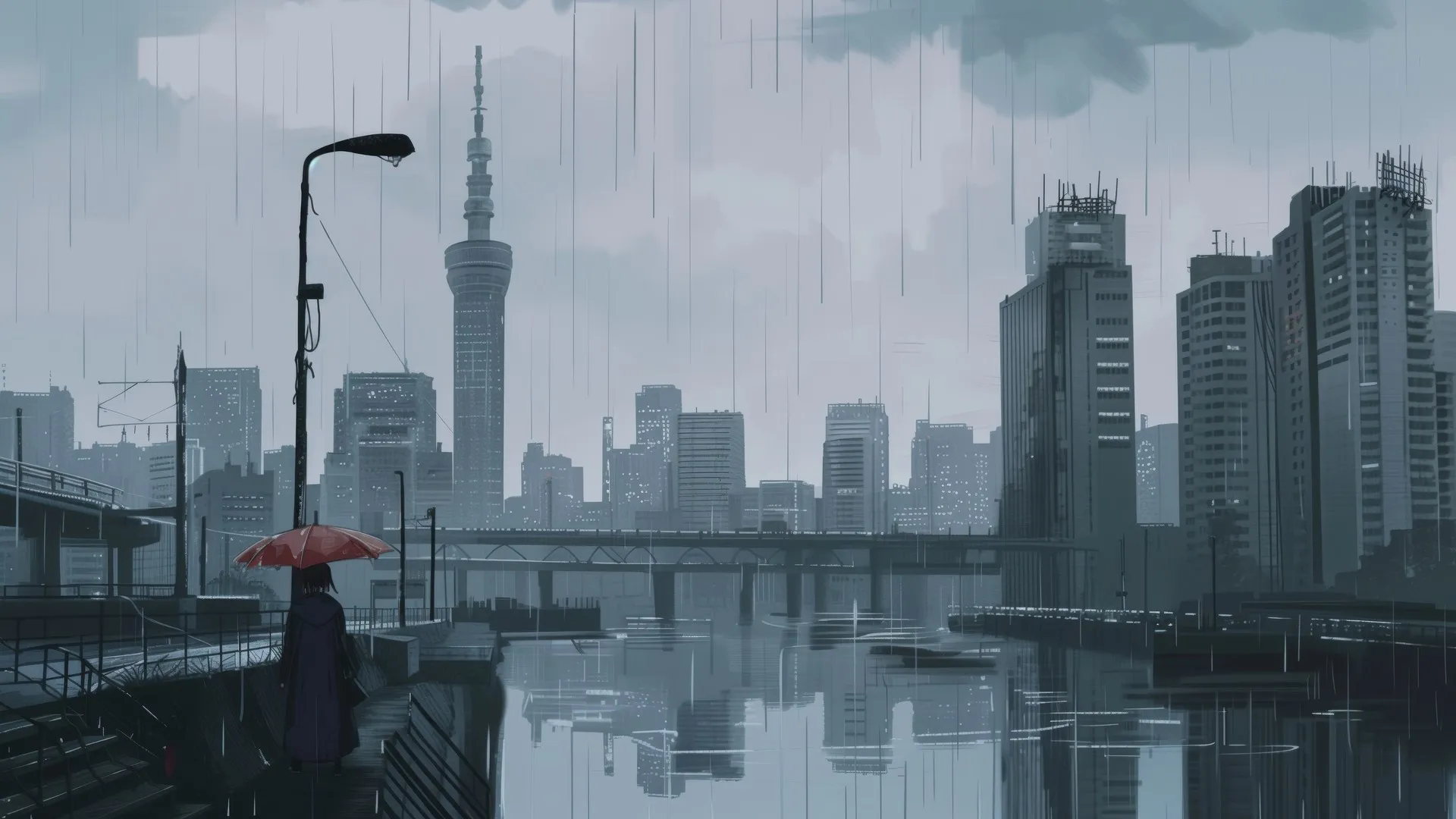 插图 城市 天际线 雨 电脑壁纸 4K壁纸