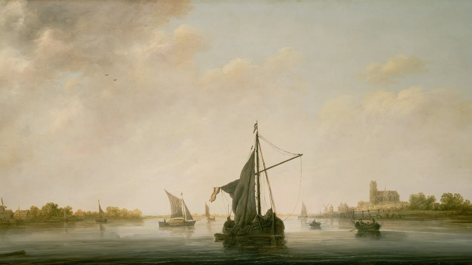 艺术品 现实主义 海 云 日出 帆船 天空 绘画 油画 电脑壁纸 4K壁纸