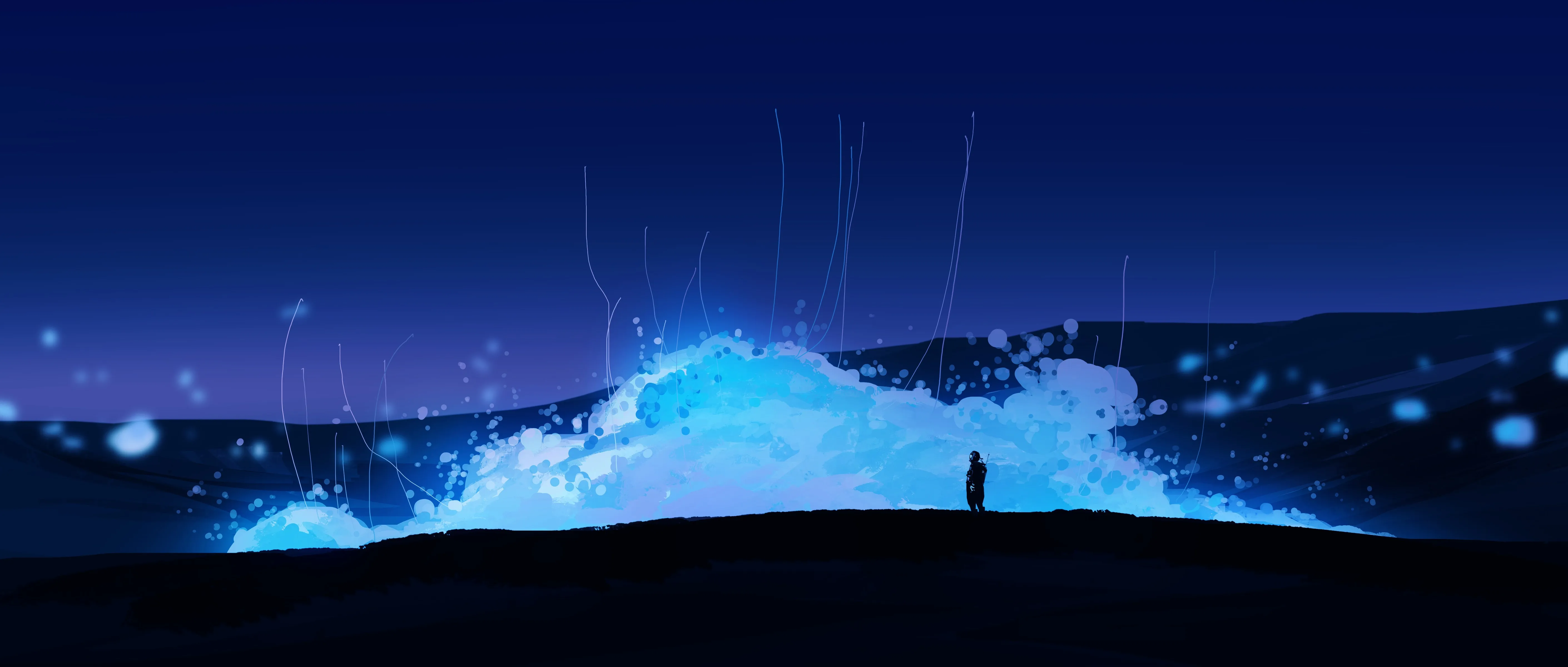 优雅 数字艺术 艺术作品 插图 数字 绘画 抽象 宽屏 超宽 蓝 山脉 天空 4K壁纸