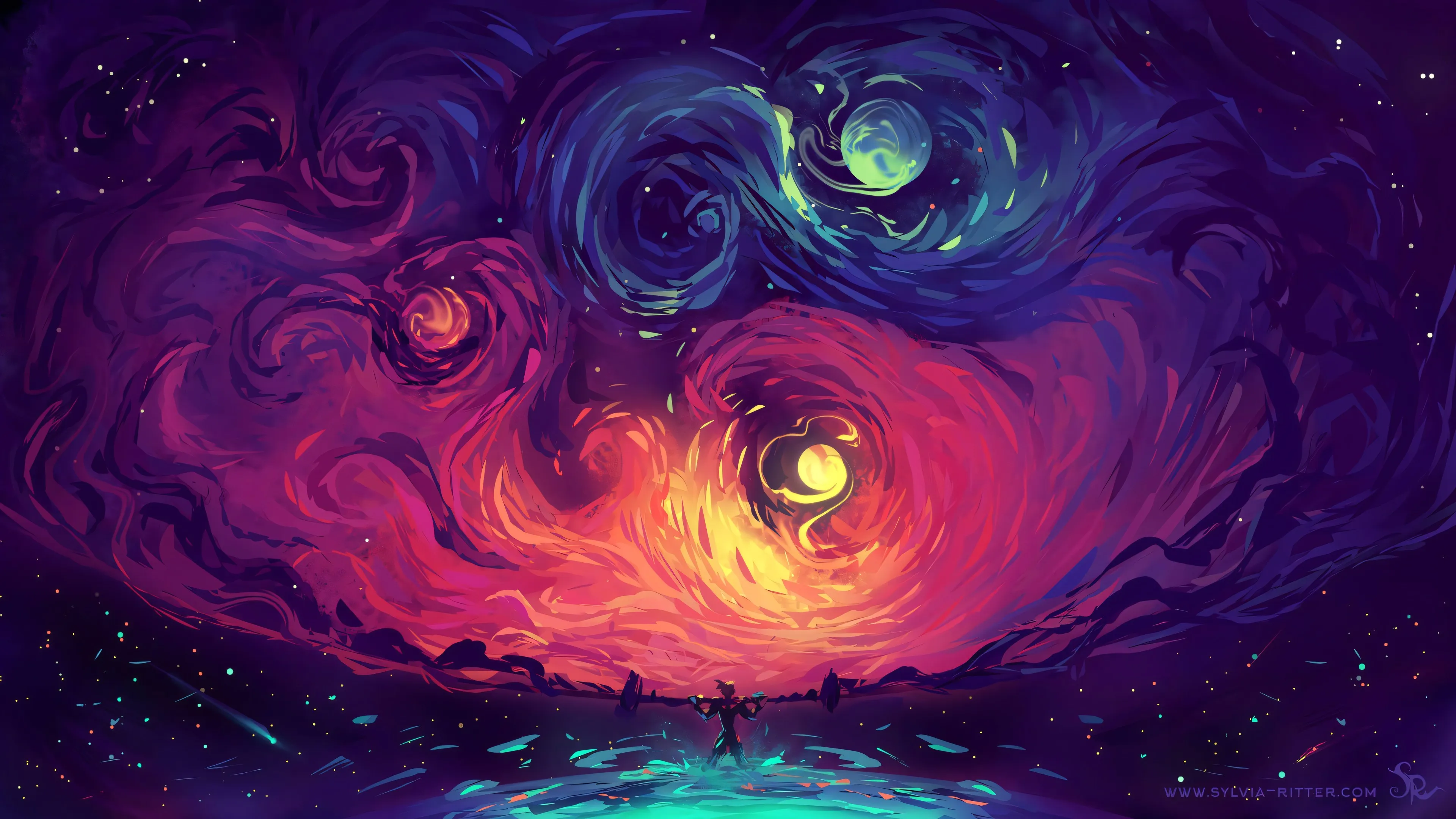 色彩缤纷 欢乐 太空 星球 发光 数字艺术 升级 4K壁纸