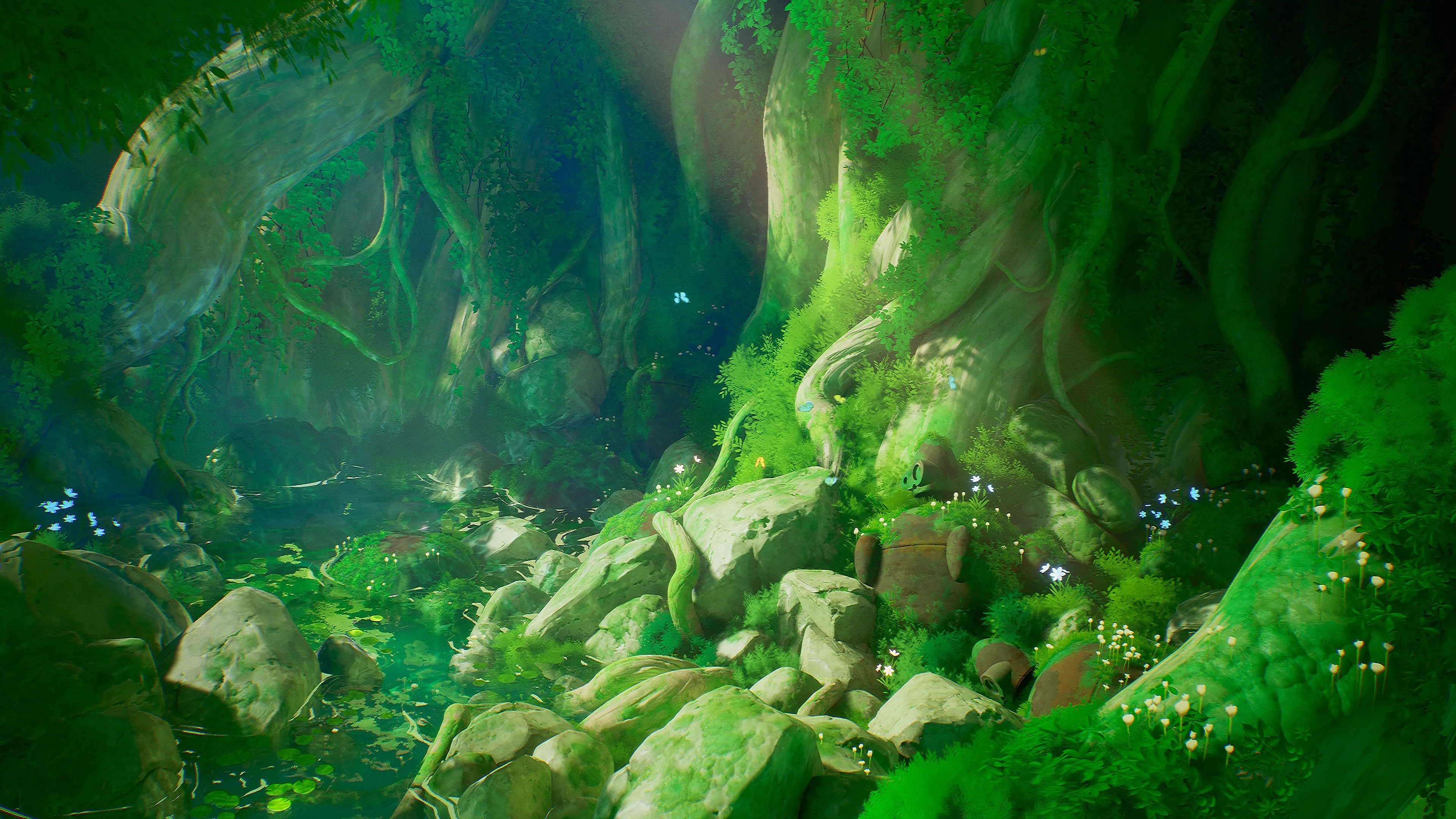 AI艺术 插图 环境 自然 风景 机器人 岩石 水 树 清新 绿色 治愈 电脑壁纸 4K壁纸