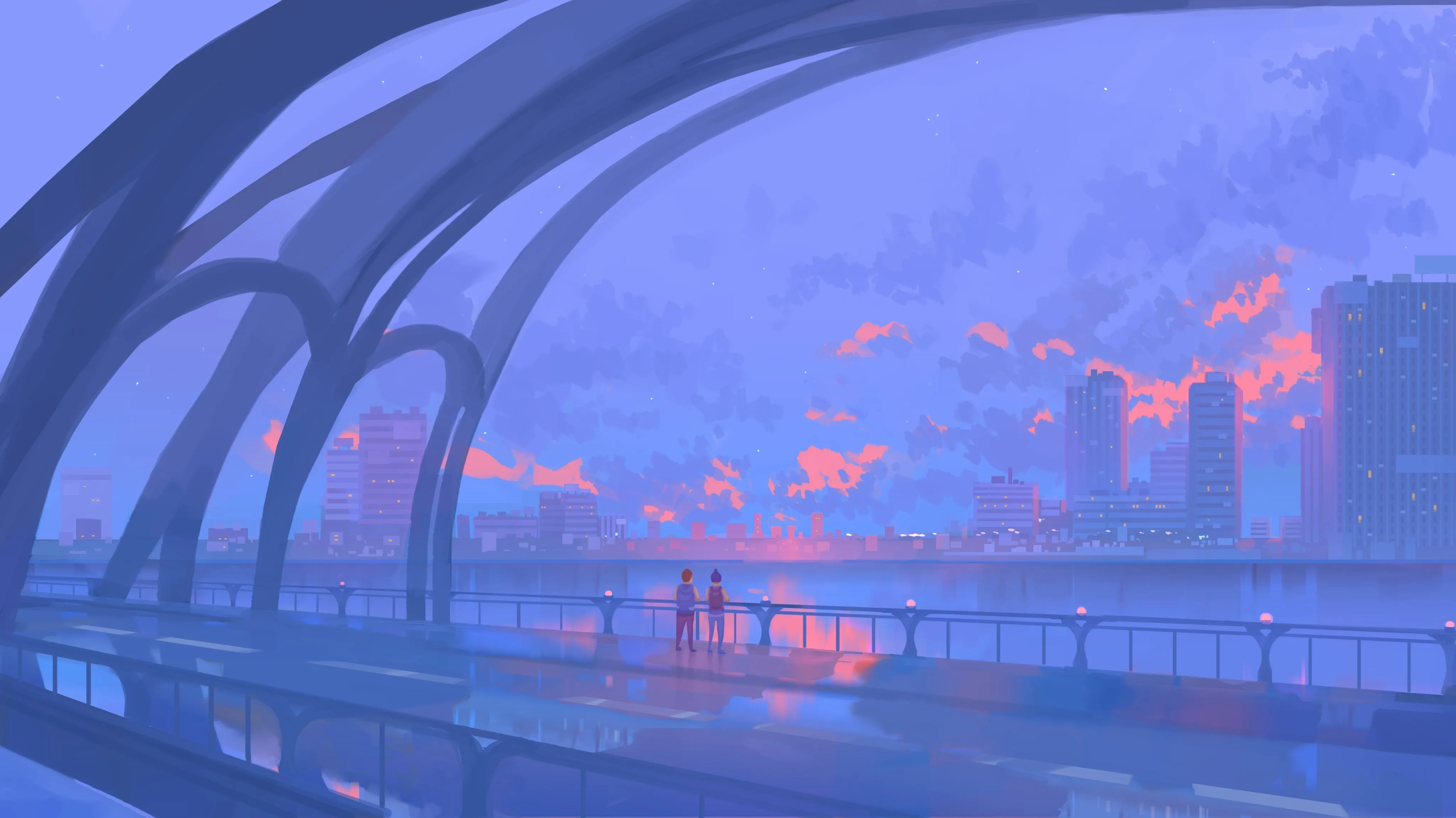 城市 日落 抽象 绘画 油画 艺术 建筑 电脑壁纸 4K壁纸