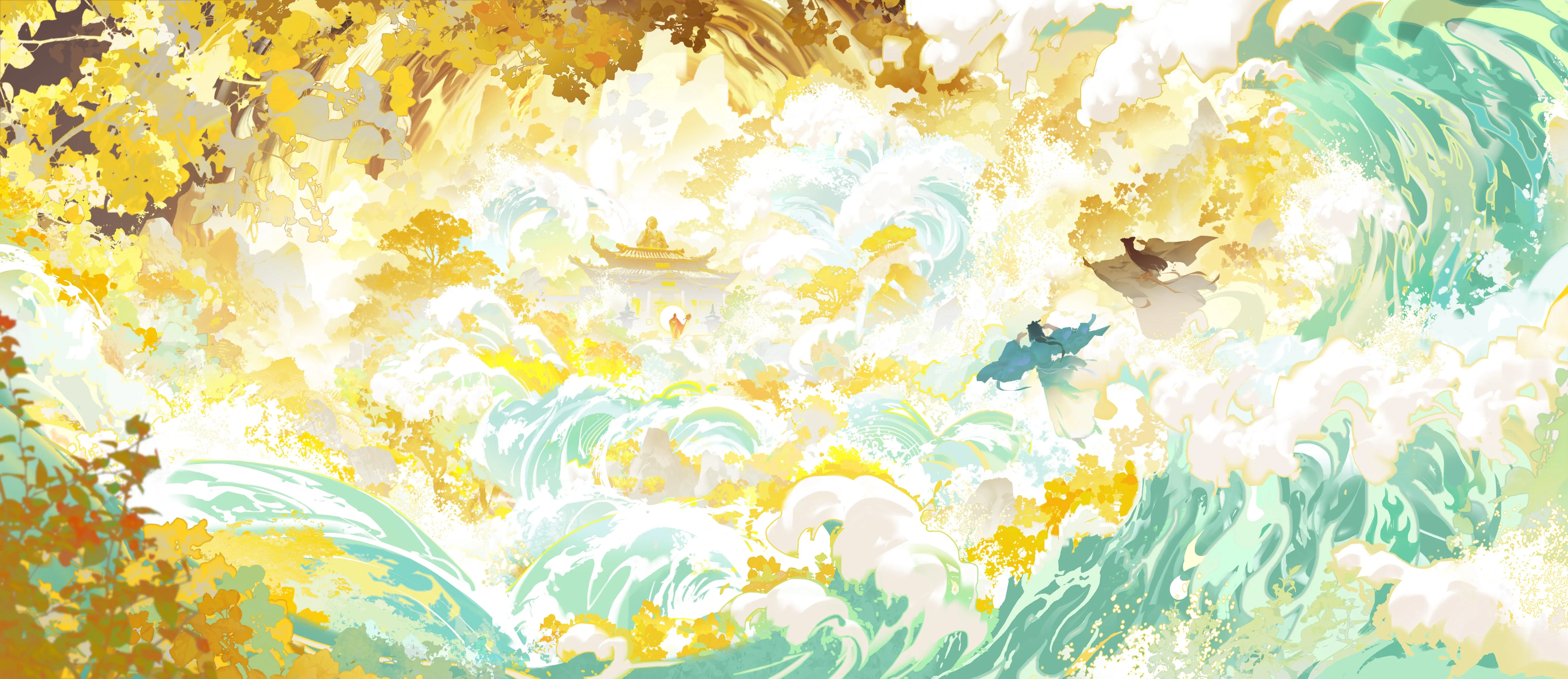 AI艺术 插图 奇幻艺术 彩色 环境 云 波浪 国风 绘画 艺术 电脑壁纸 4K壁纸