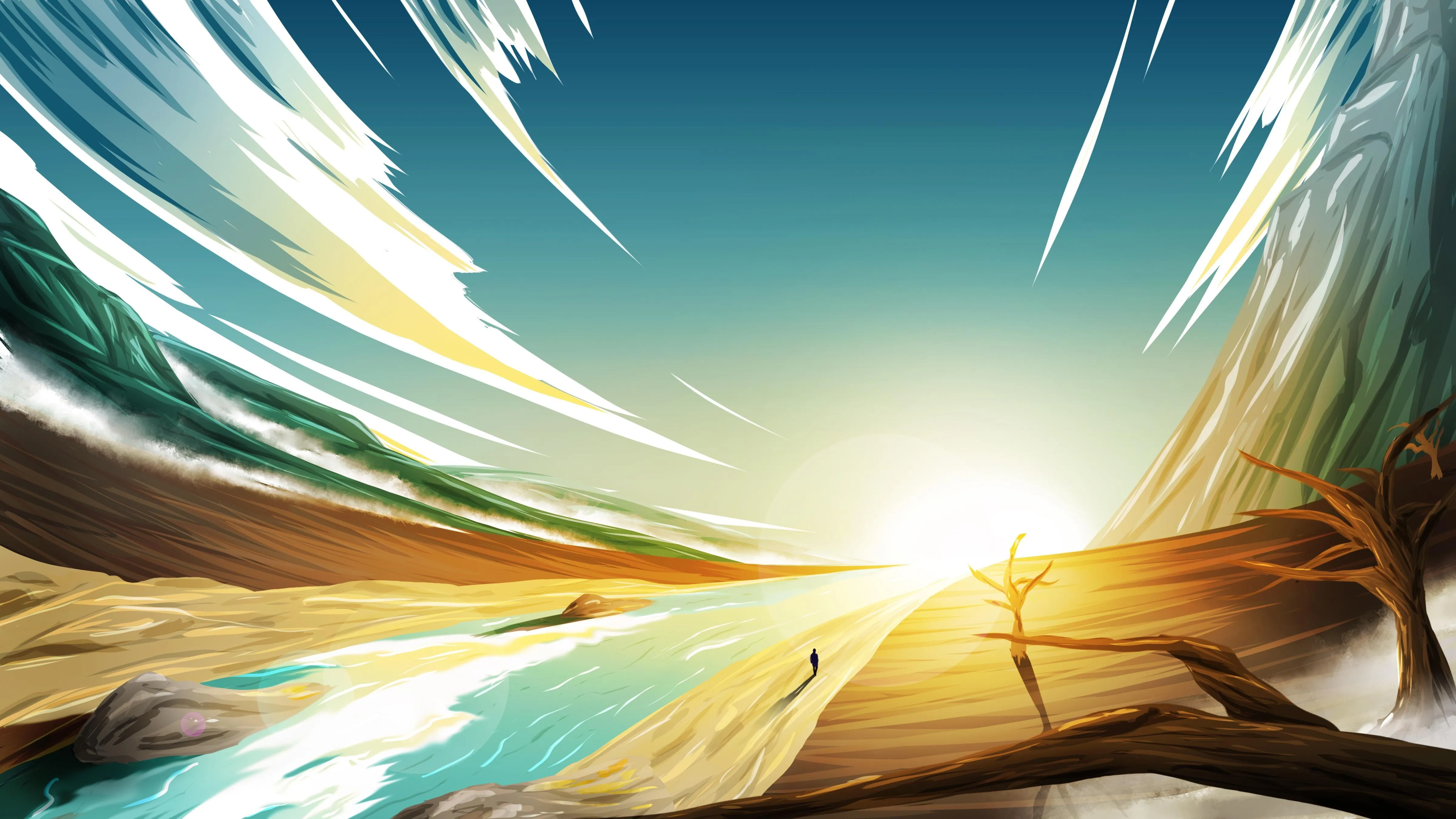 AI艺术 风景 云 沙漠 河流 日出 电脑壁纸 4K壁纸