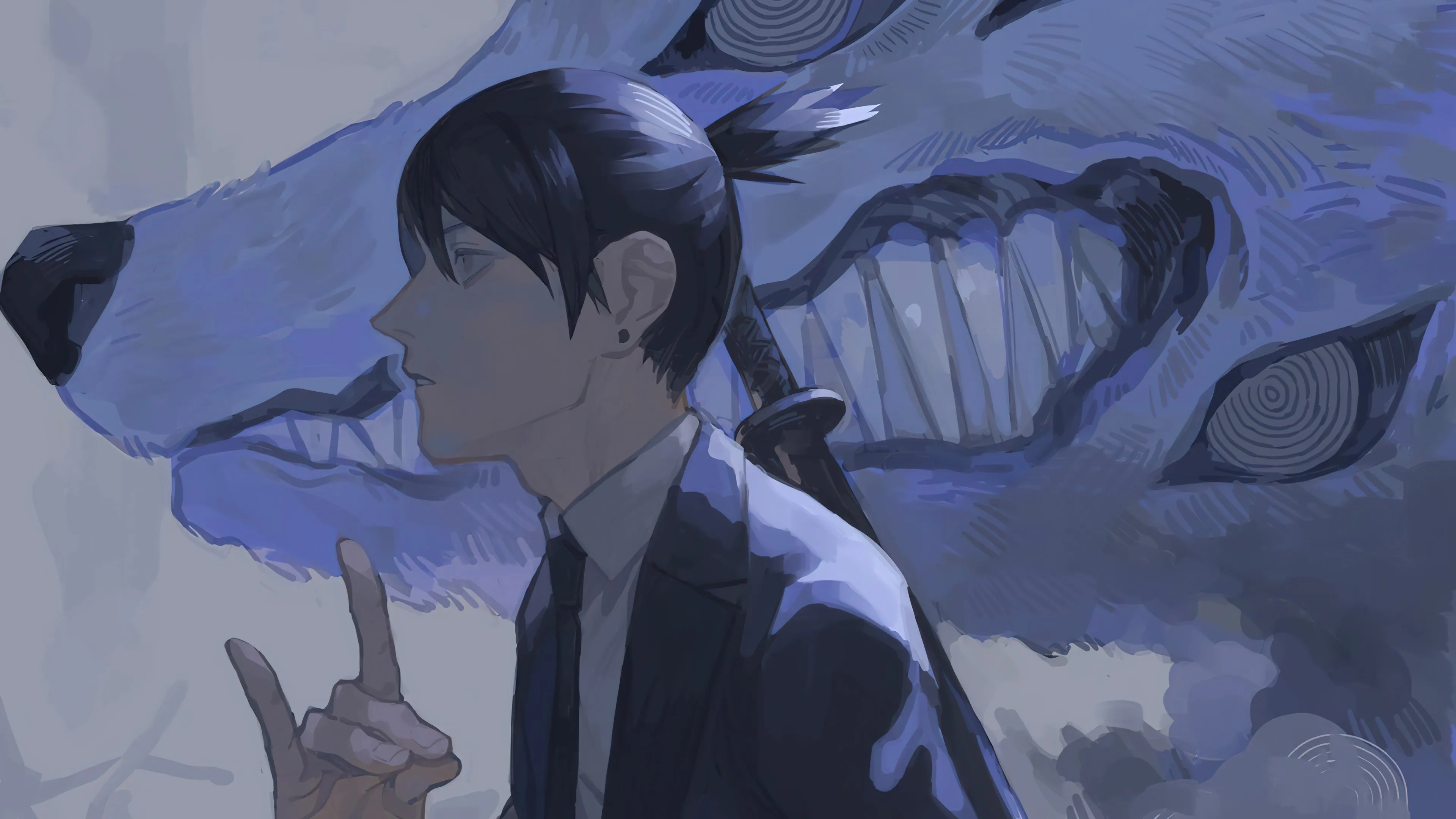 眼睛 电锯人 黑发 手势 生物 动漫男孩 魔鬼 电脑壁纸 4K壁纸