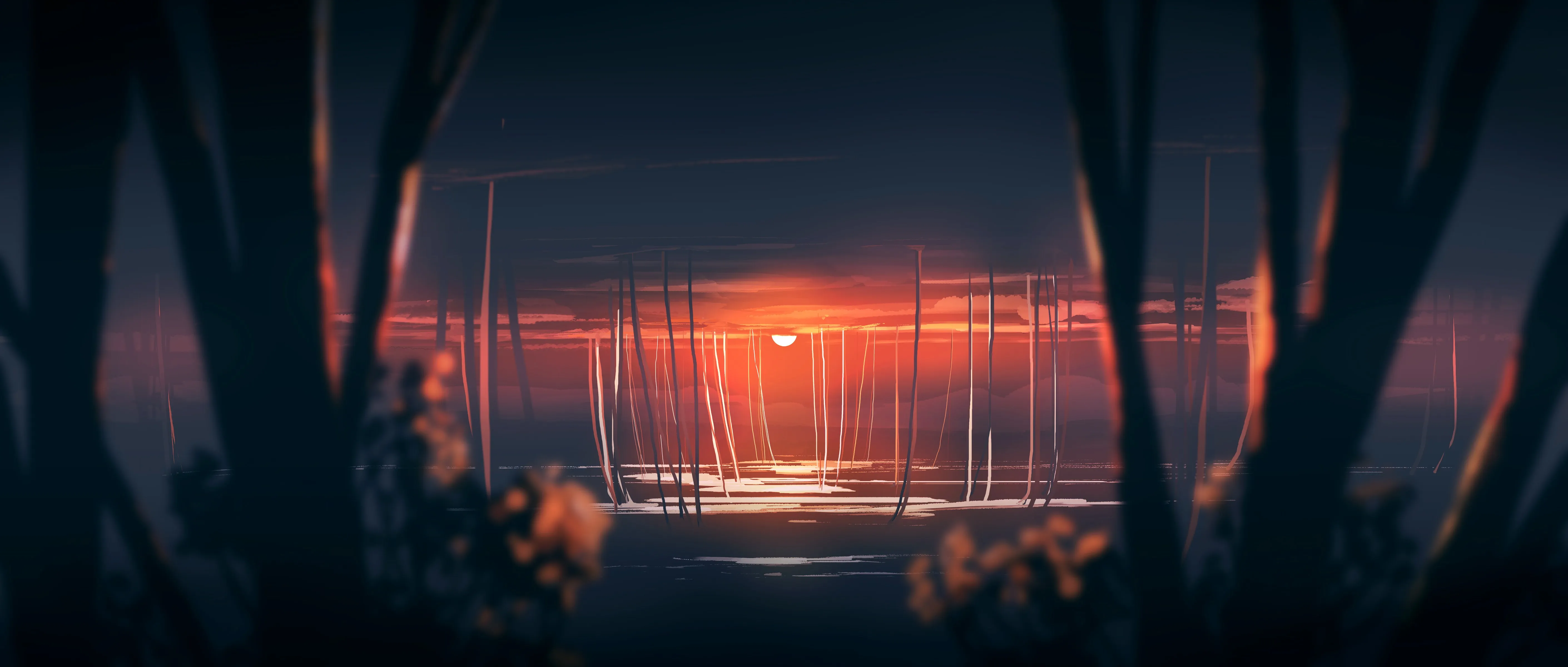 优雅 AI艺术 图片 插图 环境 抽象 阳光 风景 日落 宽屏 日落辉光 4K壁纸