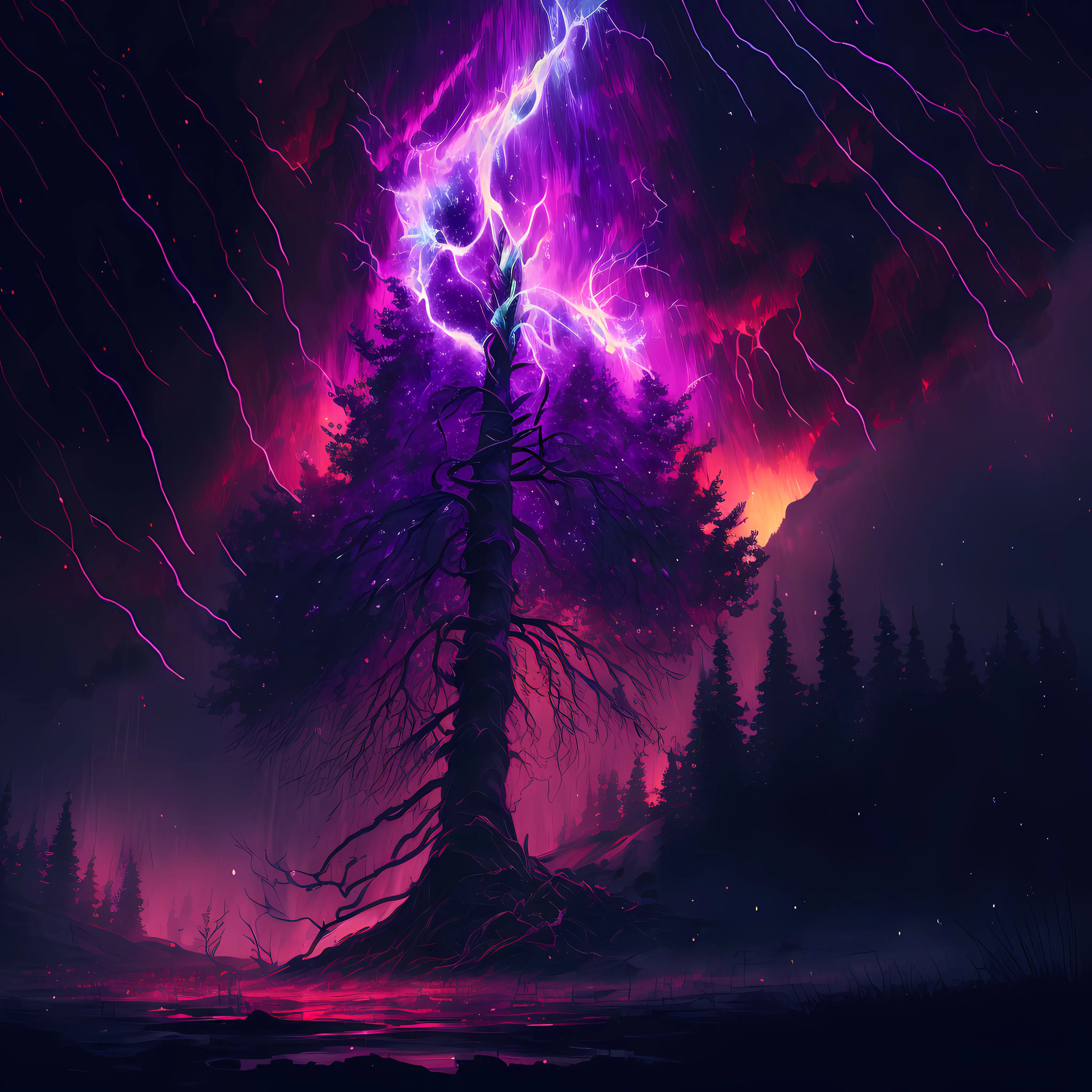 紫色背景 闪电 星星 手机壁纸 4K壁纸