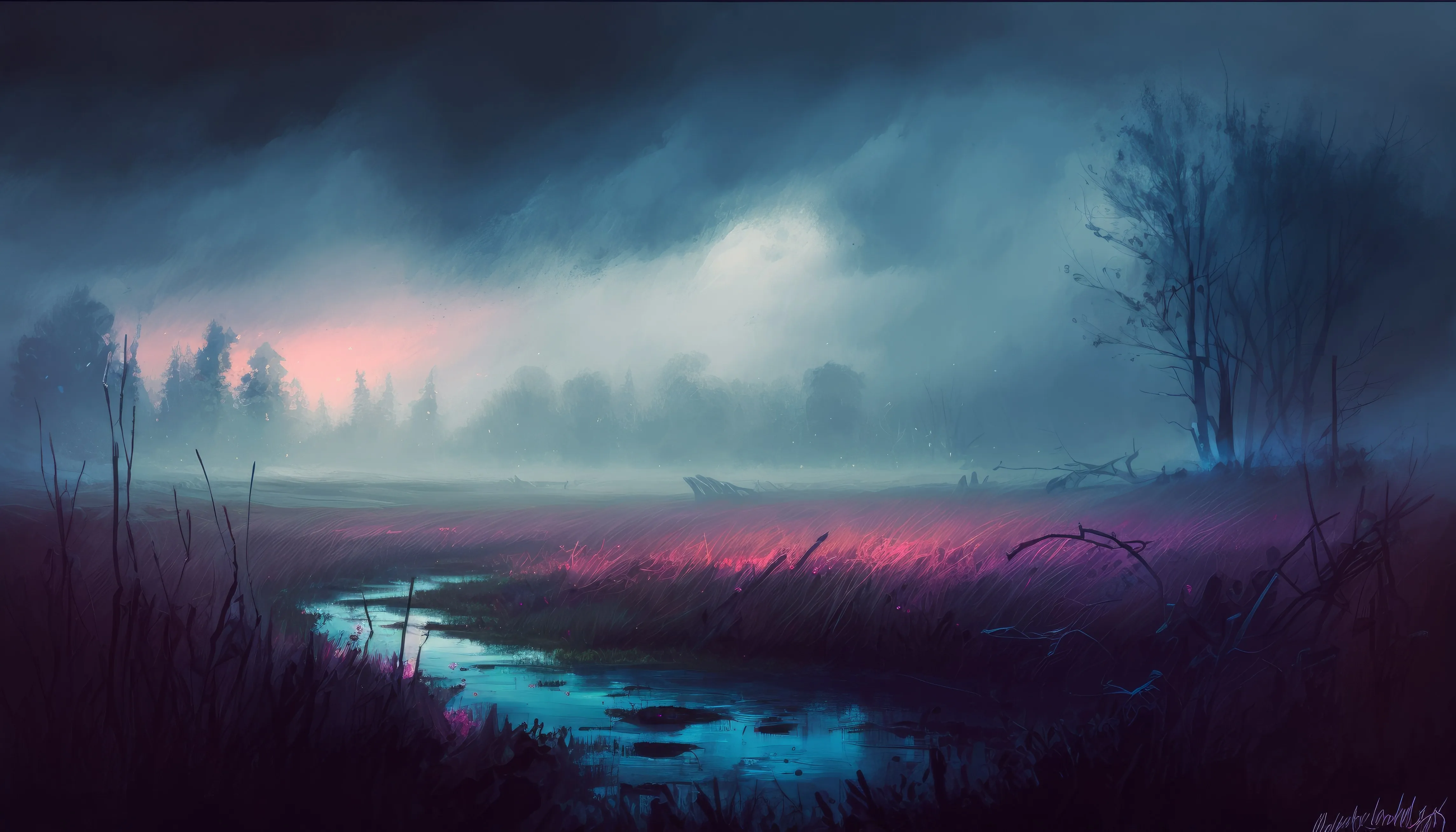 艺术 云 风景 插图 自然 树木 4K壁纸