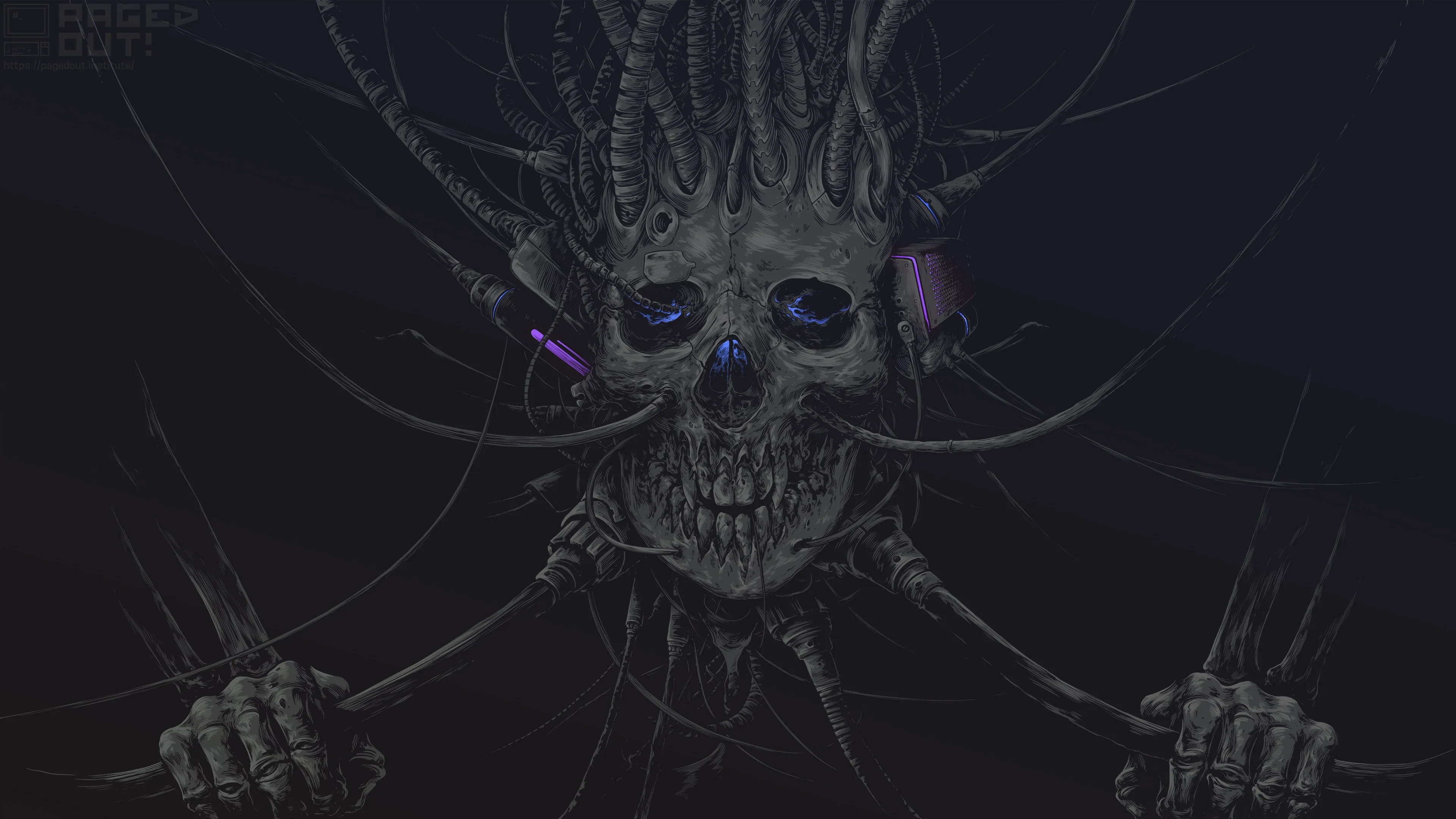 牙齿 翻页 头骨 电线 简单背景 深色背景 AI艺术 极简主义 4K壁纸