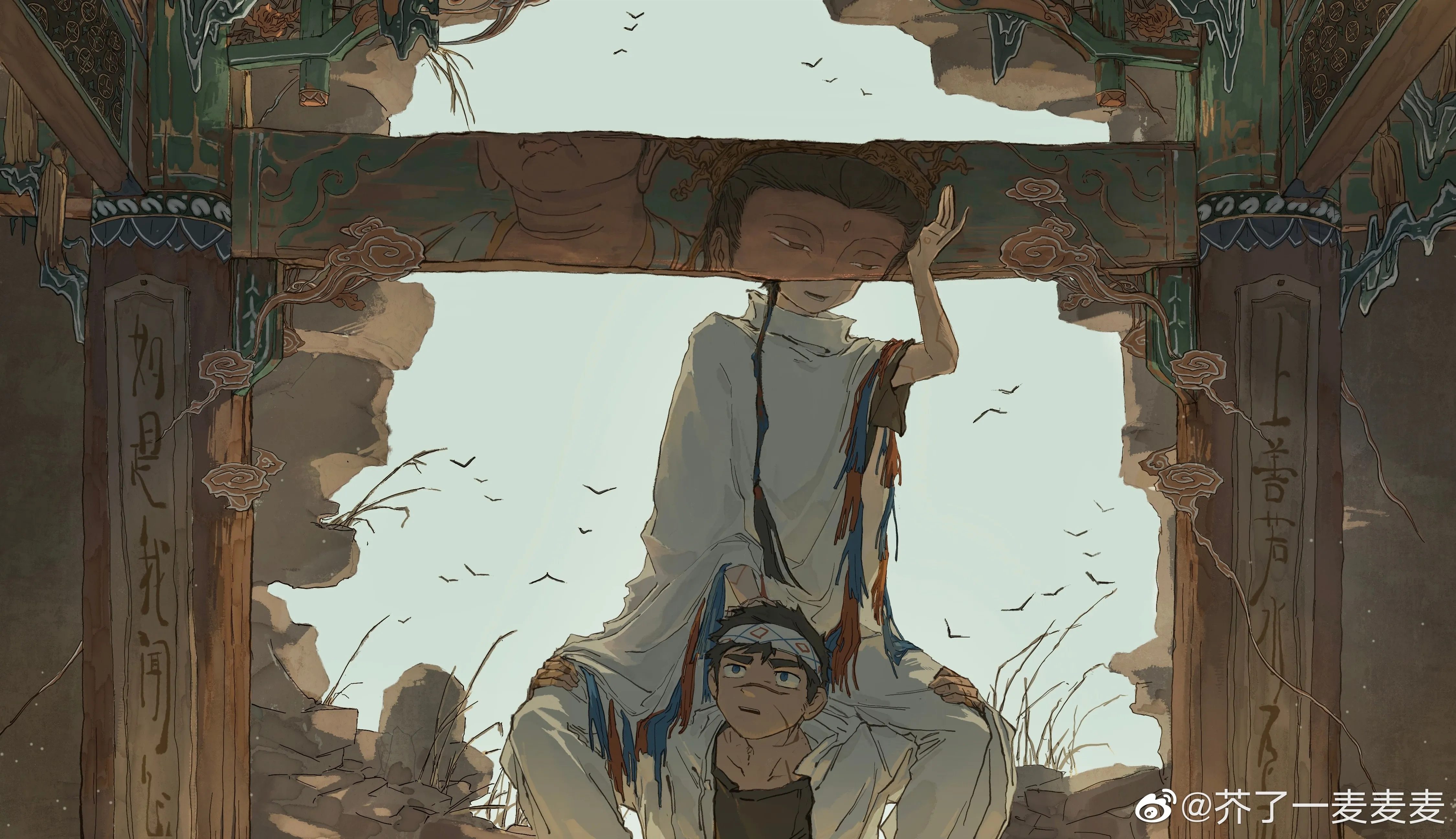 儿童 宗教 疤痕 木材 头带 动漫 男孩 AI艺术 4K壁纸