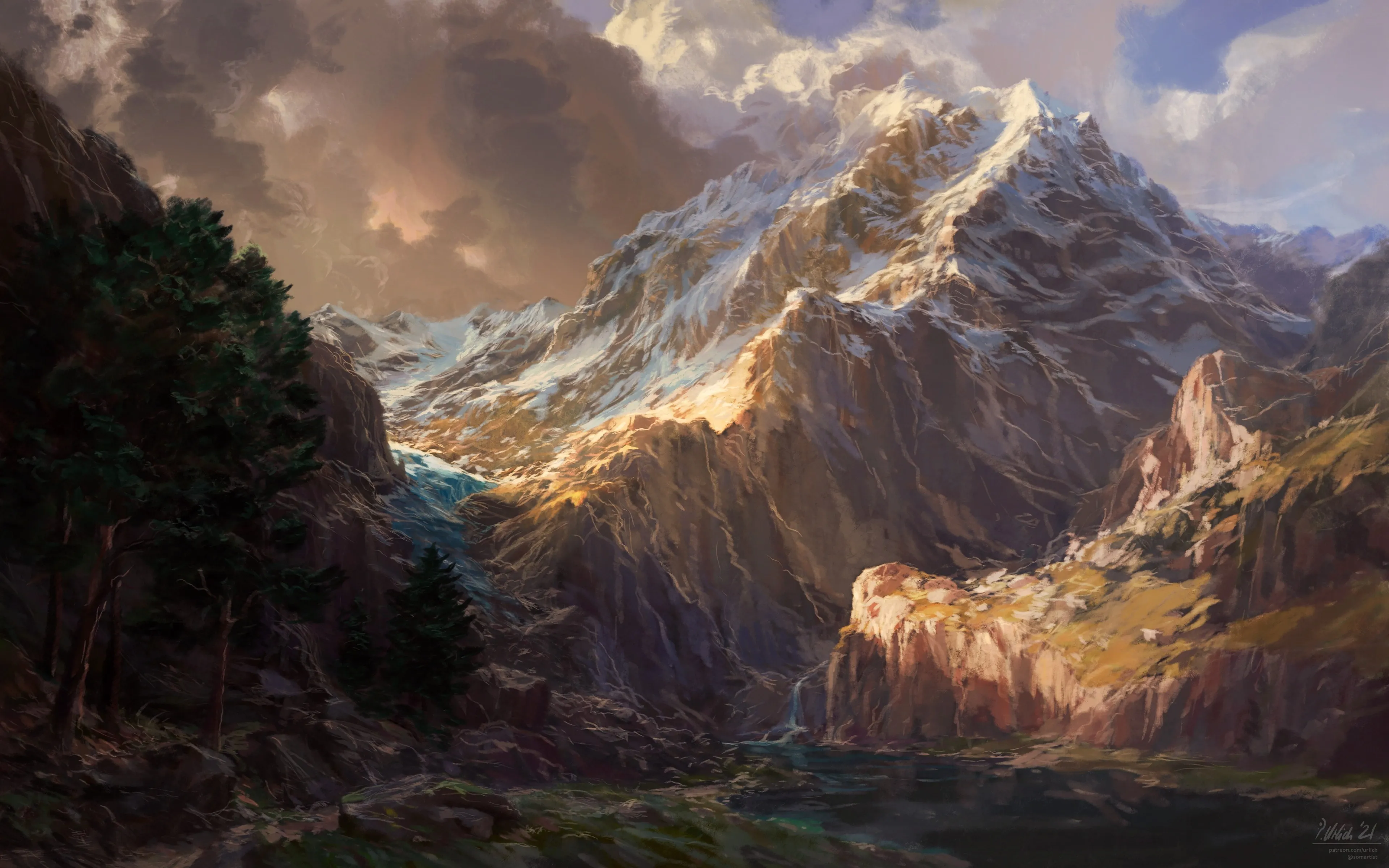 AI艺术 景观 山 树 云 自然 4K壁纸