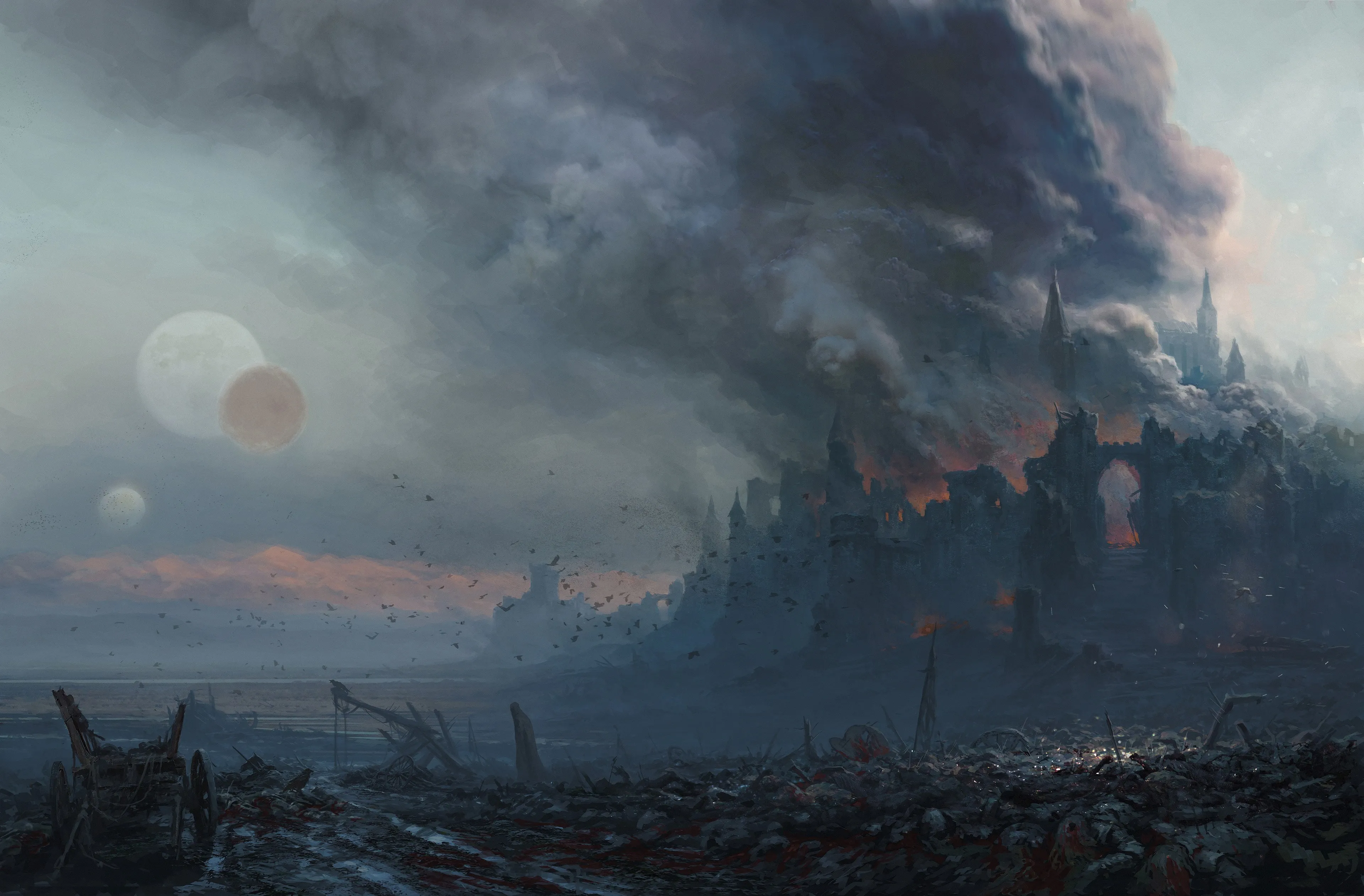 奇幻 艺术 城堡 燃烧 4K壁纸