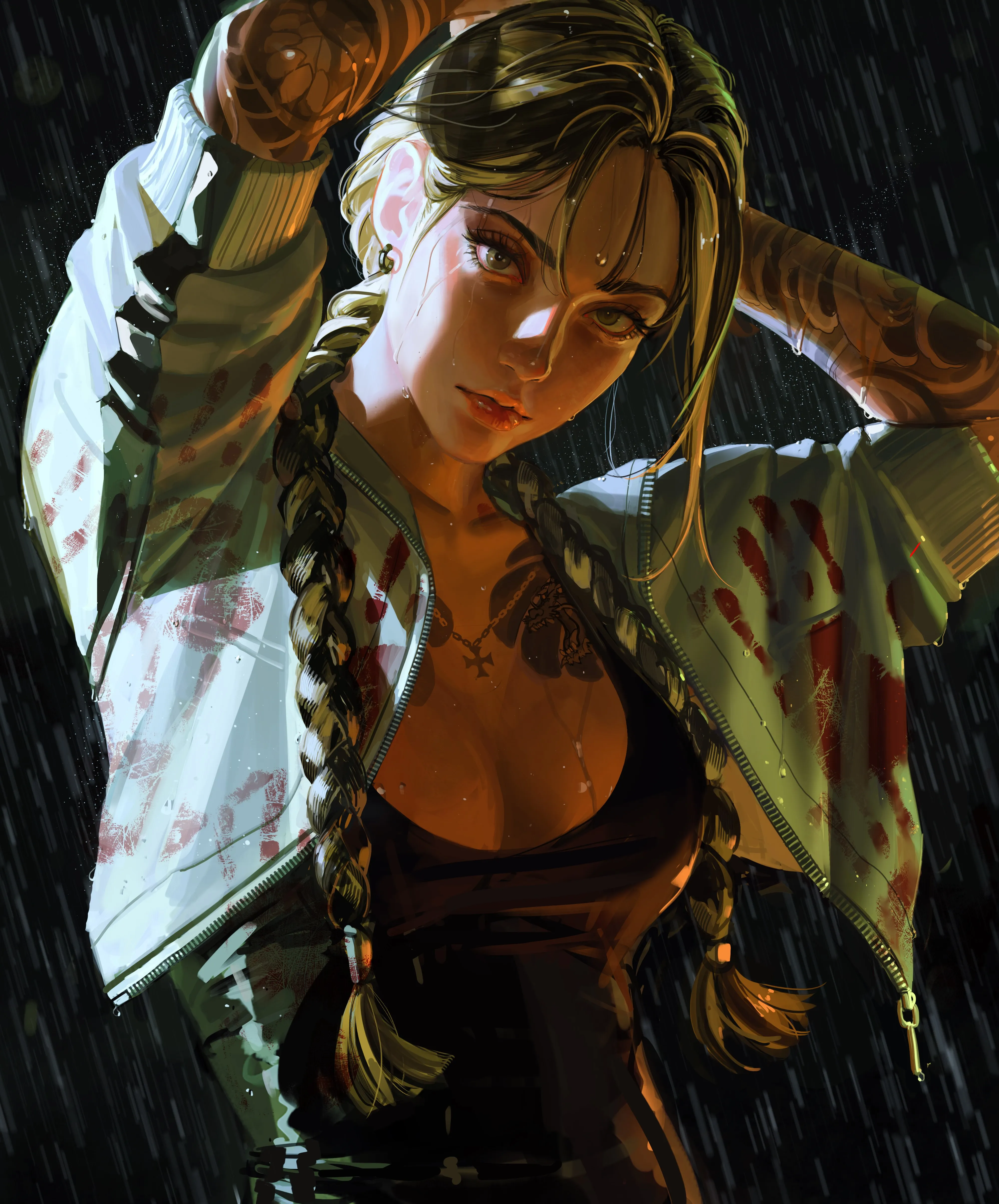 原创 人物 辫子 雨 艺术品 绘画 手机 壁纸 手机壁纸 4K壁纸