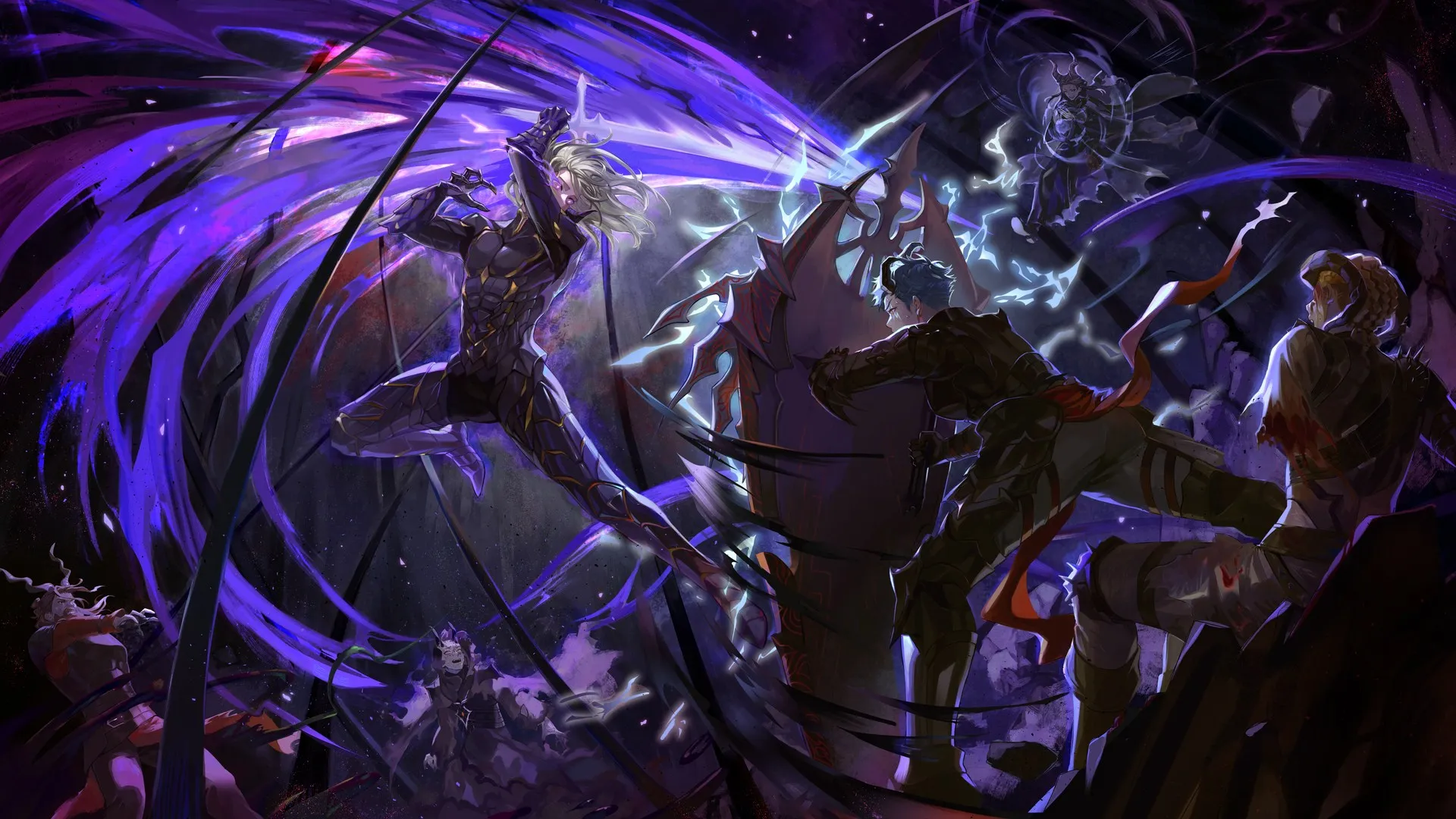 亚瑟·莱温 战斗 紫色火焰 剑客 盾牌 电脑壁纸 4K壁纸