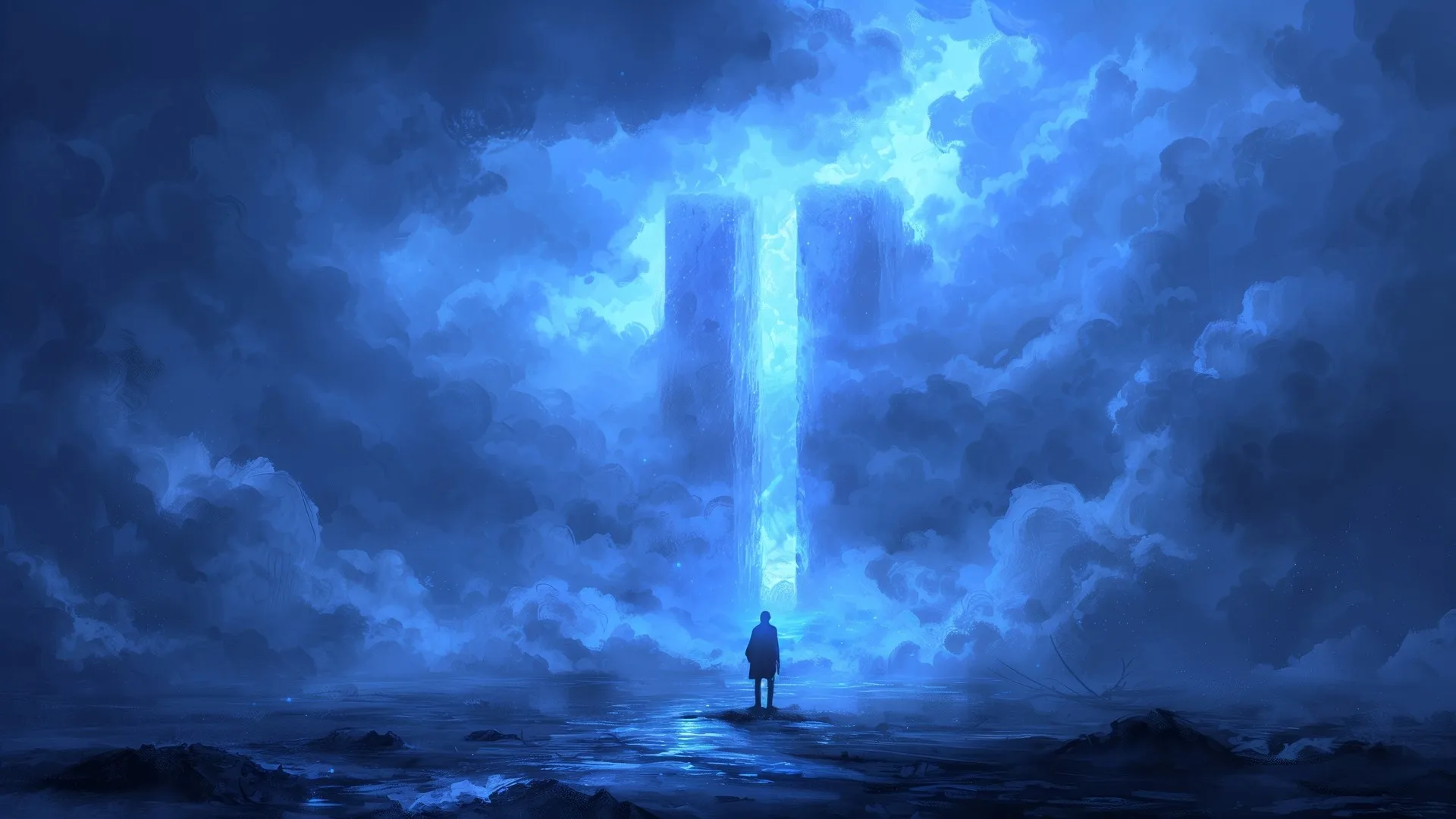 AI艺术 插图 列 蓝色 烟雾 塔 电脑壁纸 4K壁纸