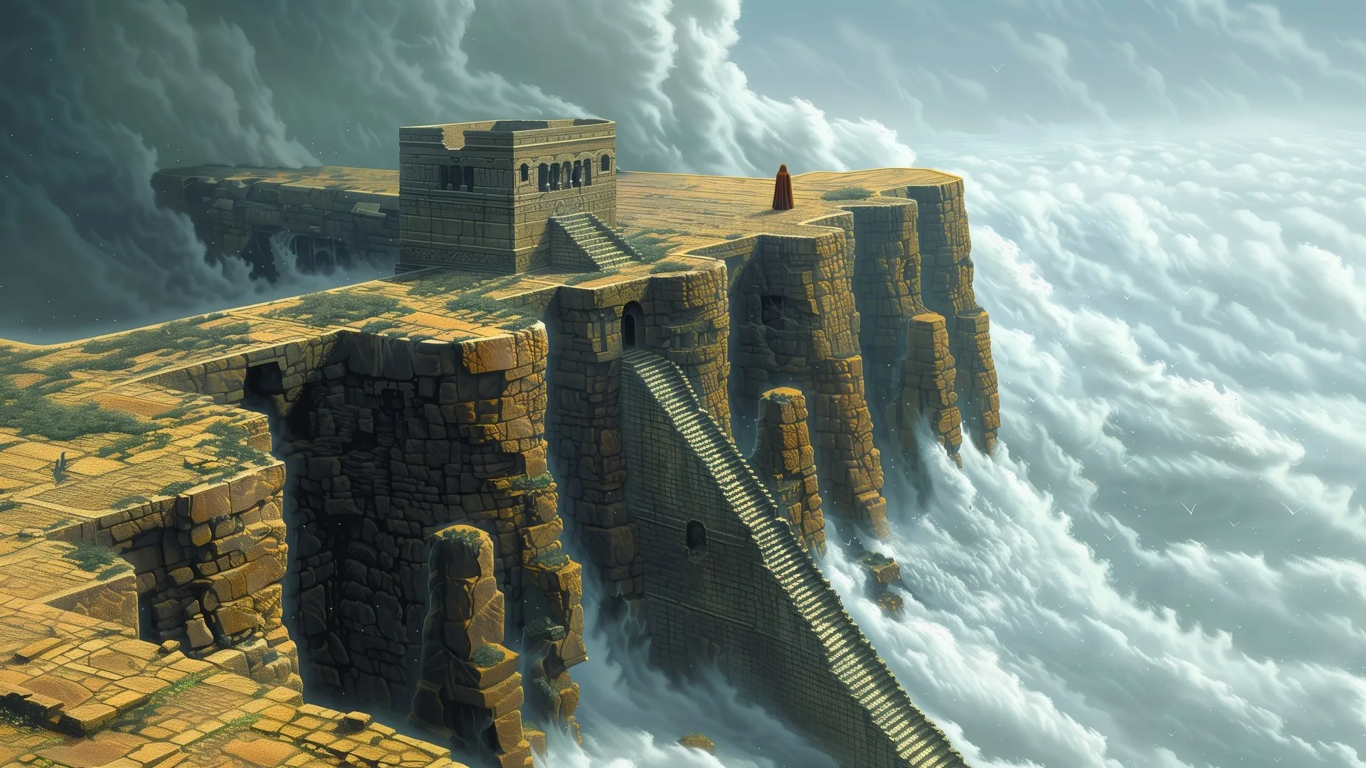 插画 概念艺术 云 高原楼梯 电脑壁纸 4K壁纸