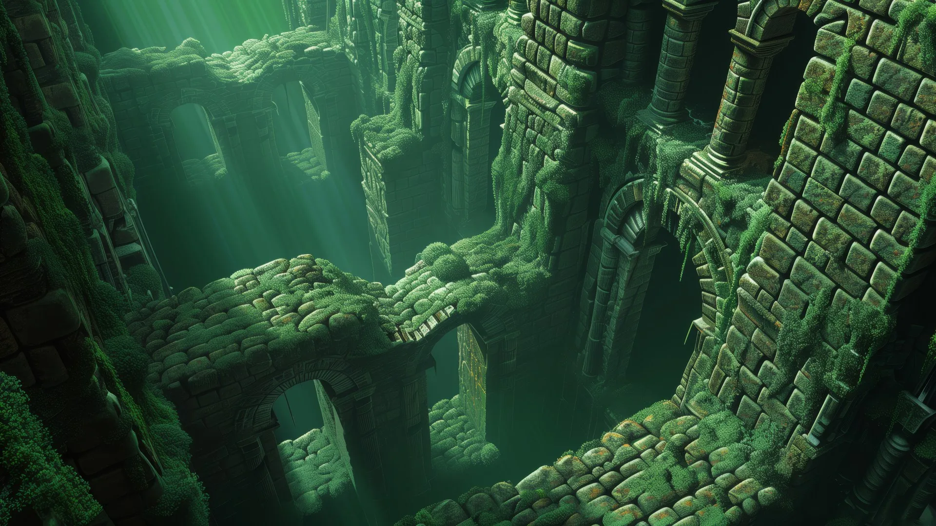 绿色 废墟 苔藓 石墙 拱门 电脑壁纸 4K壁纸