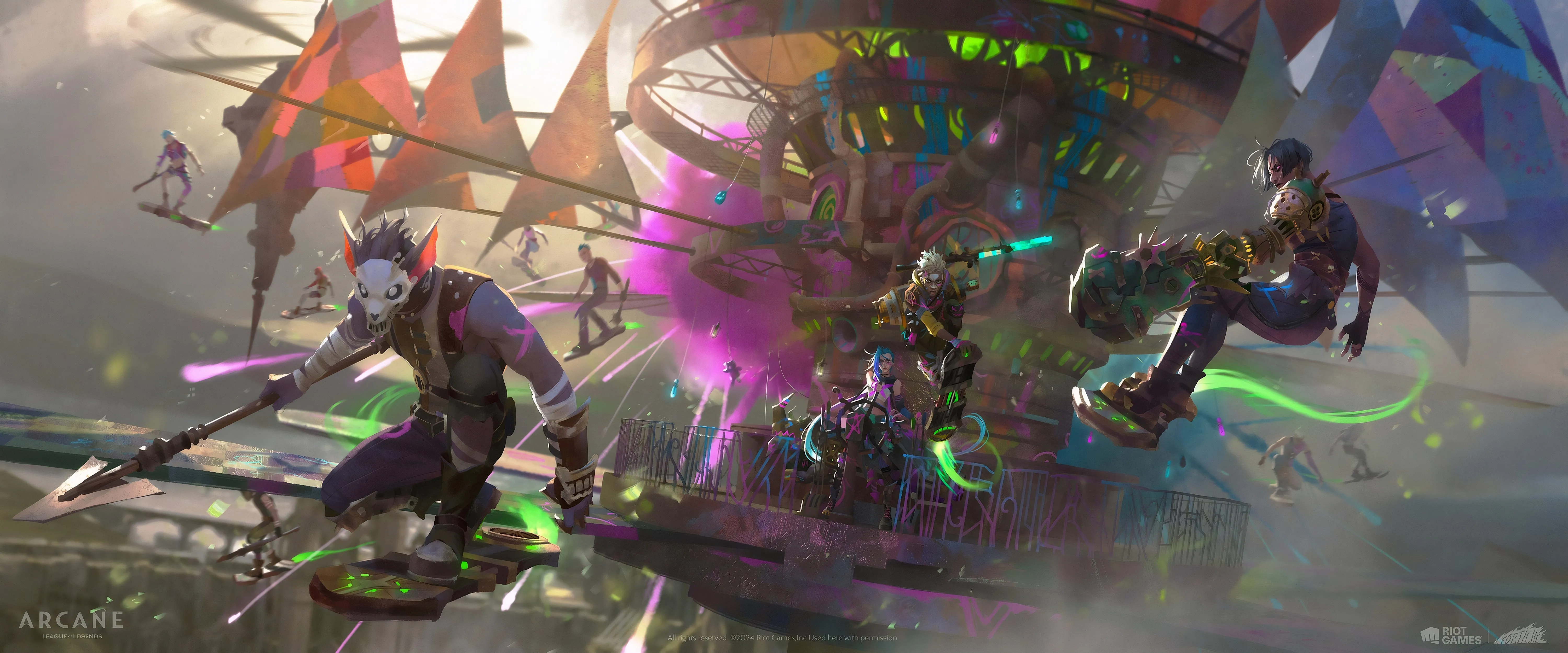 英雄联盟 双城之战 悬浮 滑板 油漆 长矛 阳光 宽屏幕 4K壁纸