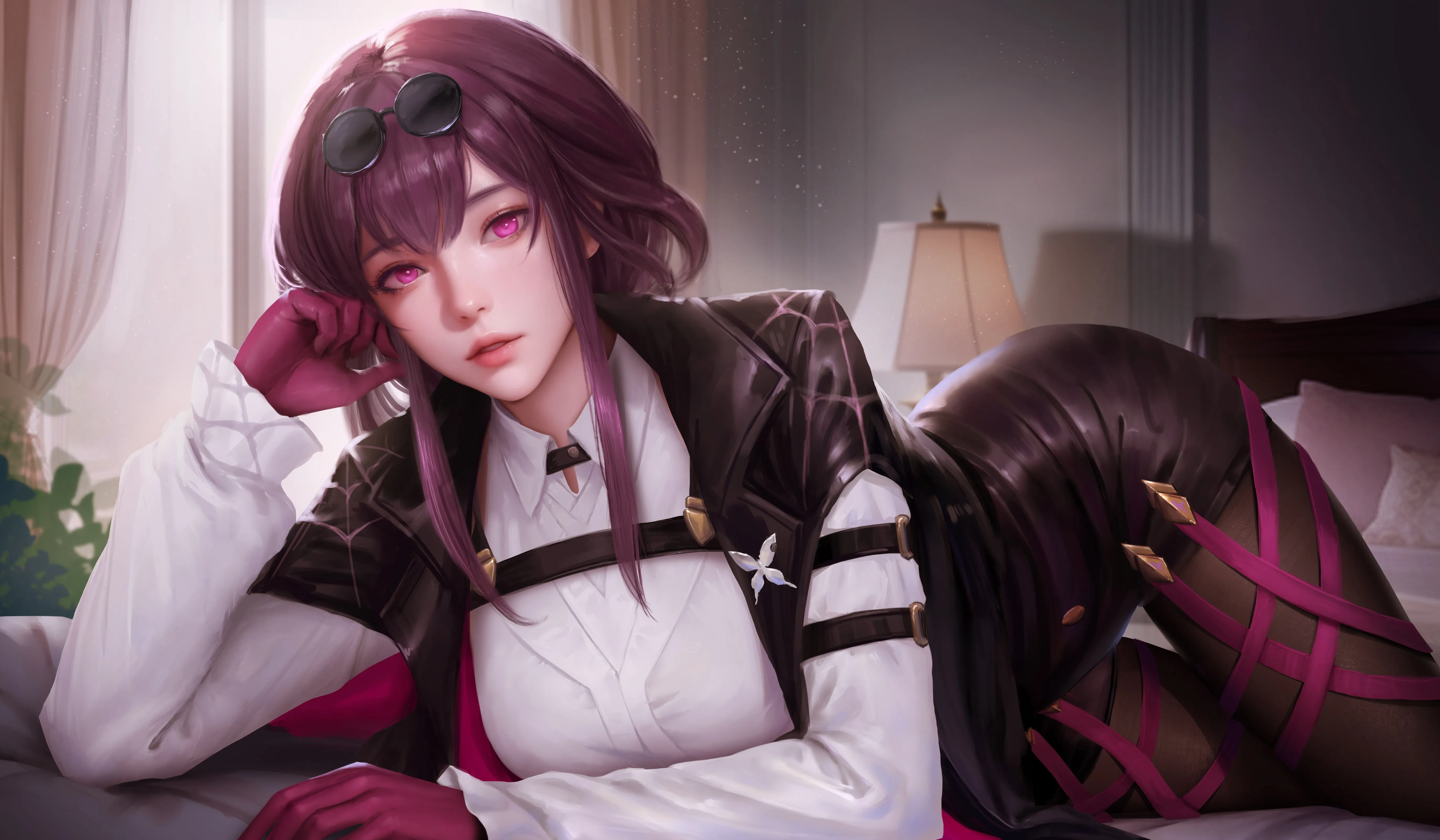 电子 游戏 女孩 动漫 艺术品 绘画 墨镜 手套 制服 4K壁纸