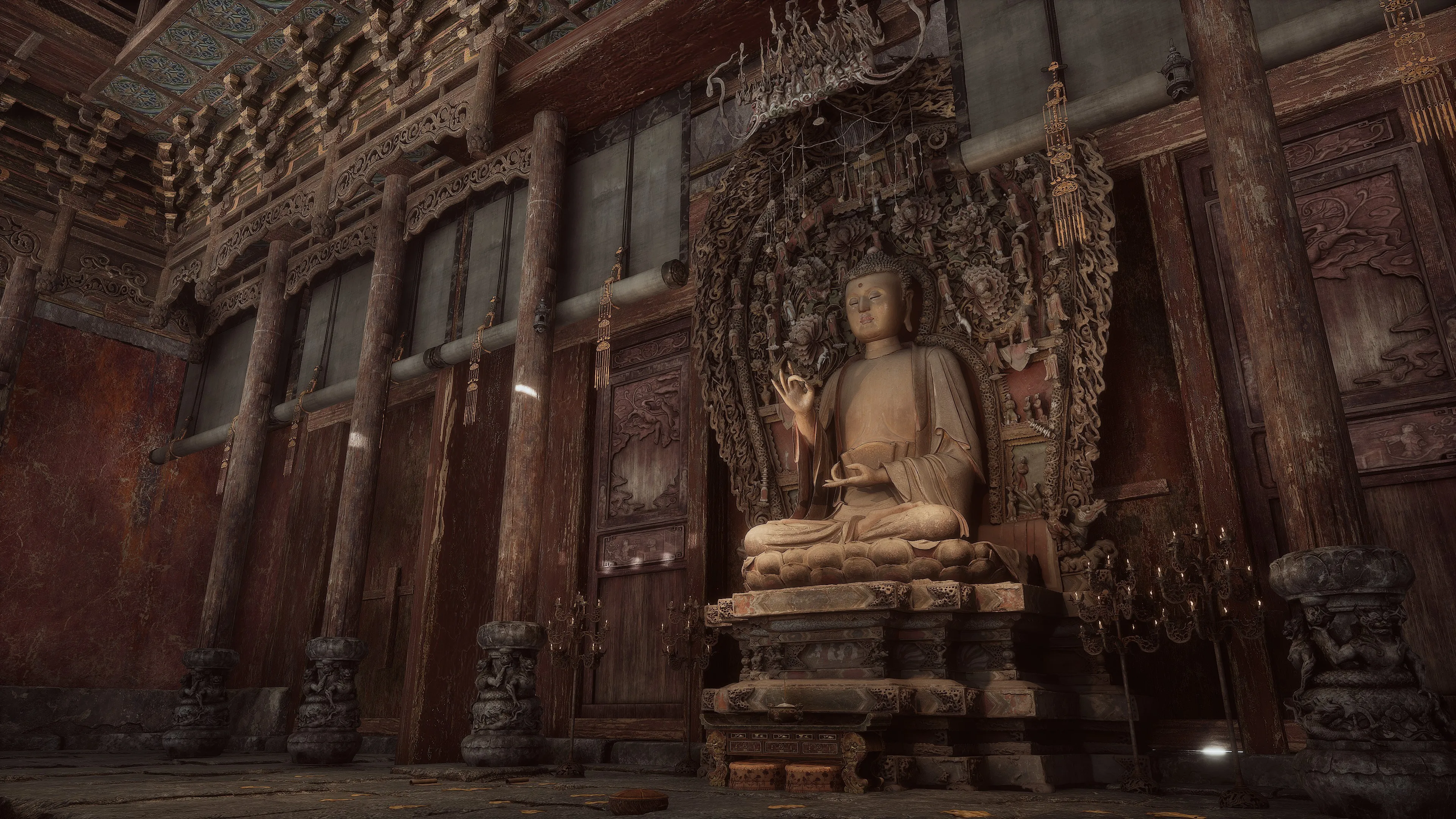 佛陀 黑色神话 悟空 游戏 电脑游戏 雕像 佛教 屏幕截图 建筑 柱子 蜡烛 CGI 4K壁纸