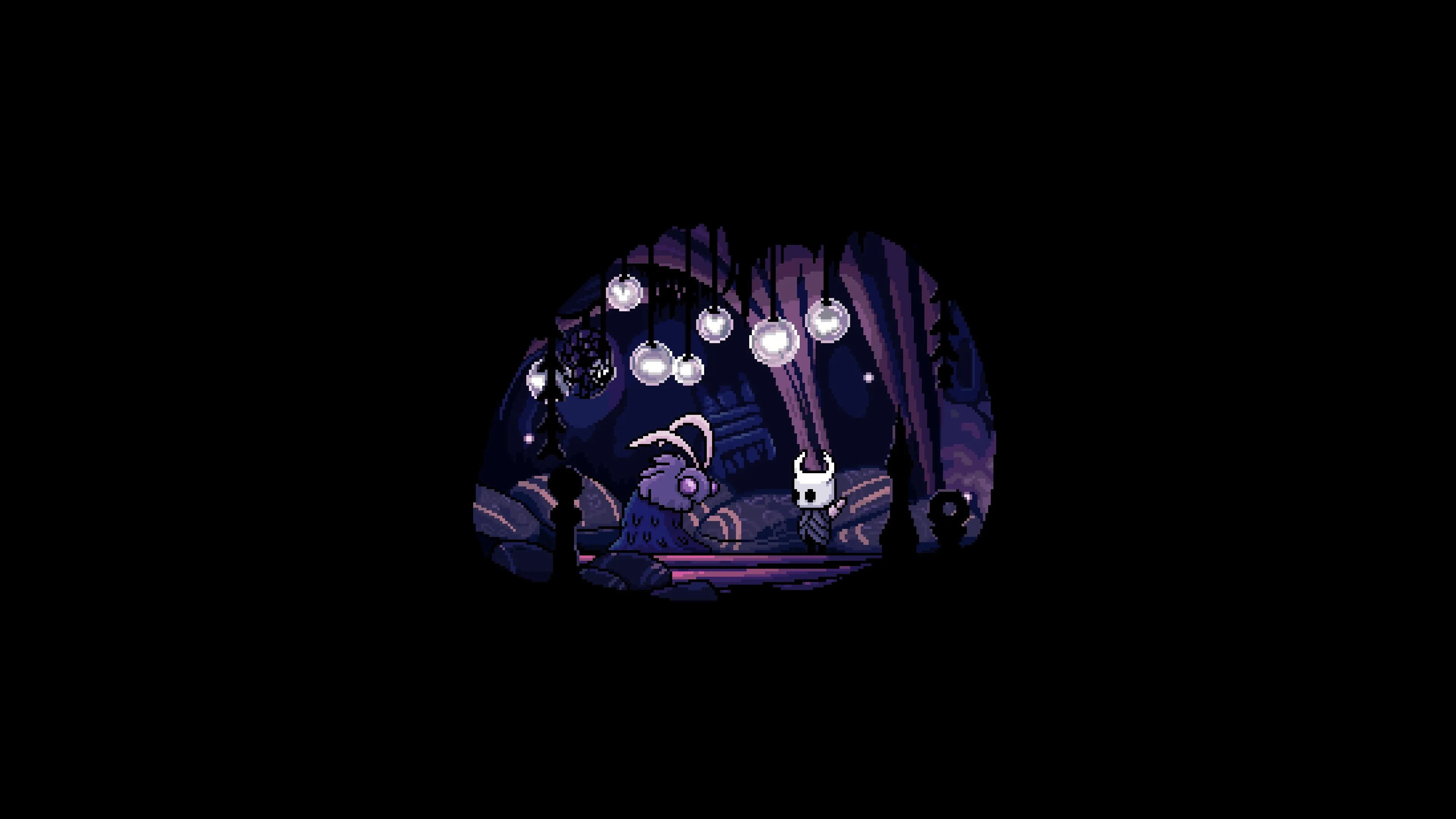 站立 空心骑士 黑色背景 昆虫 独立游戏 极简主义 简单背景 面具 电子游戏 游戏 4K壁纸