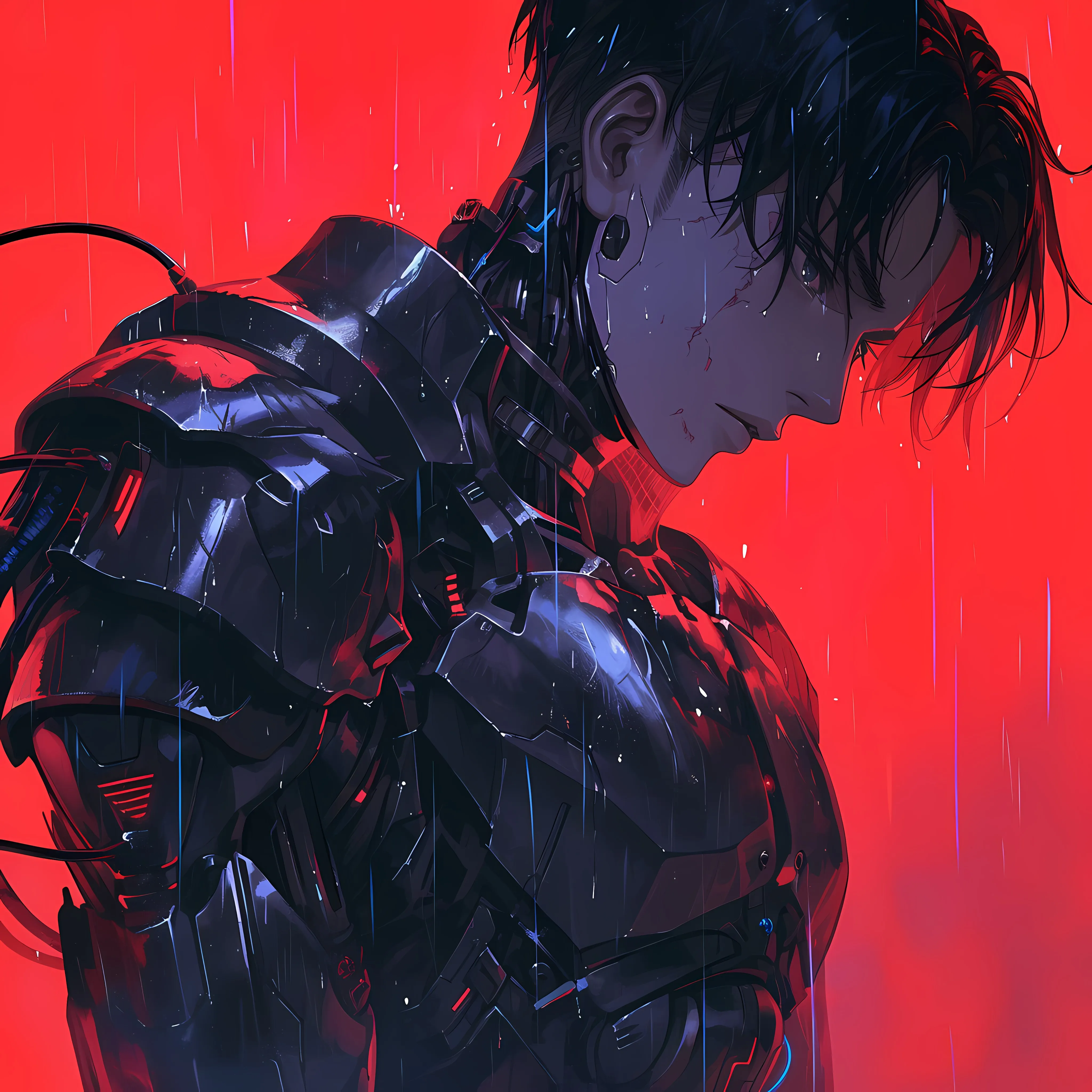 赛博朋克 机器人 红色背景 人工智能艺术 科幻风 未来风 科技风 4K壁纸