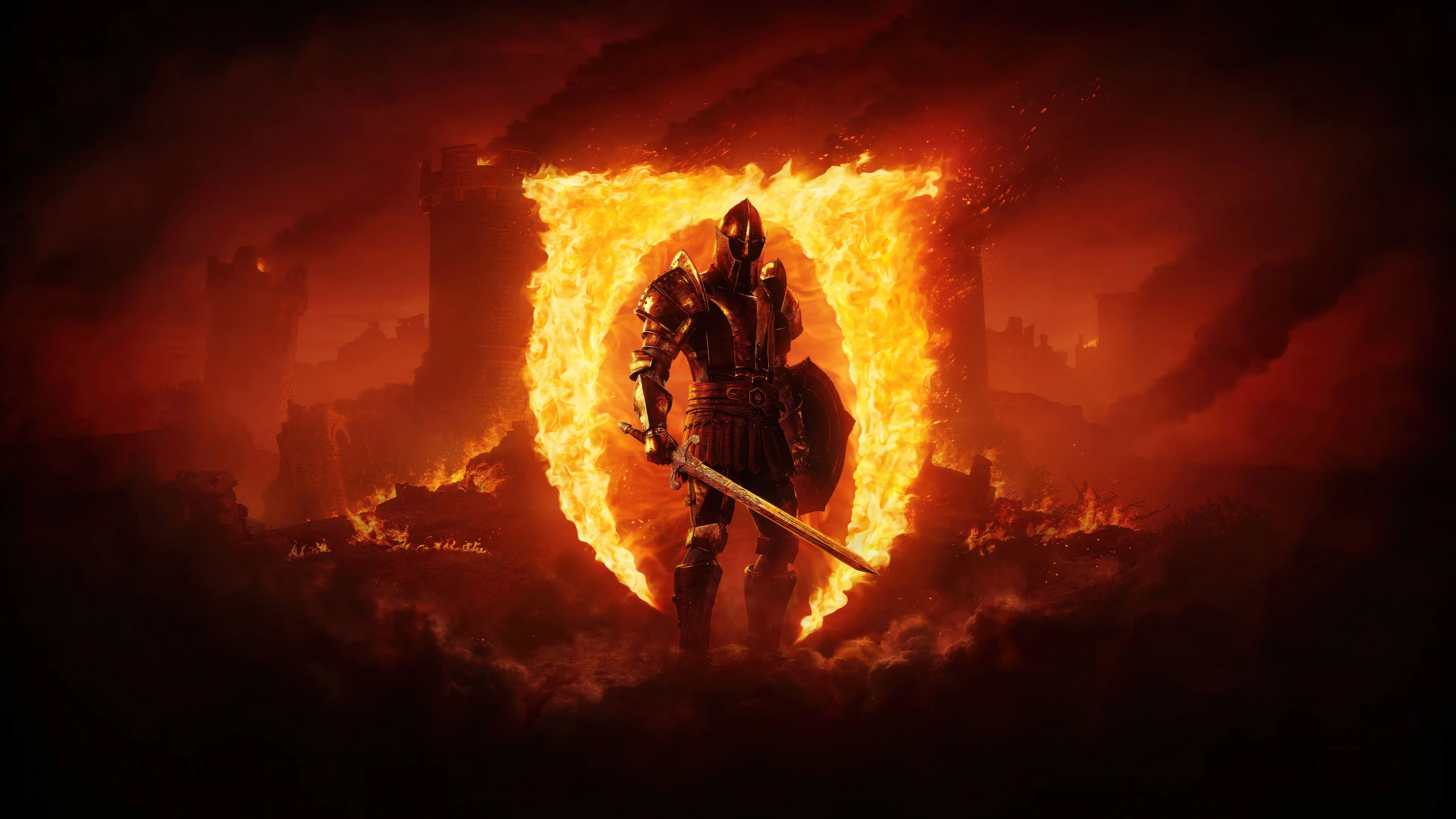 战士 骑士 地下城 斗士 上古卷轴 电子 游戏 RPG 角色扮演 大师 剑 火 4K壁纸